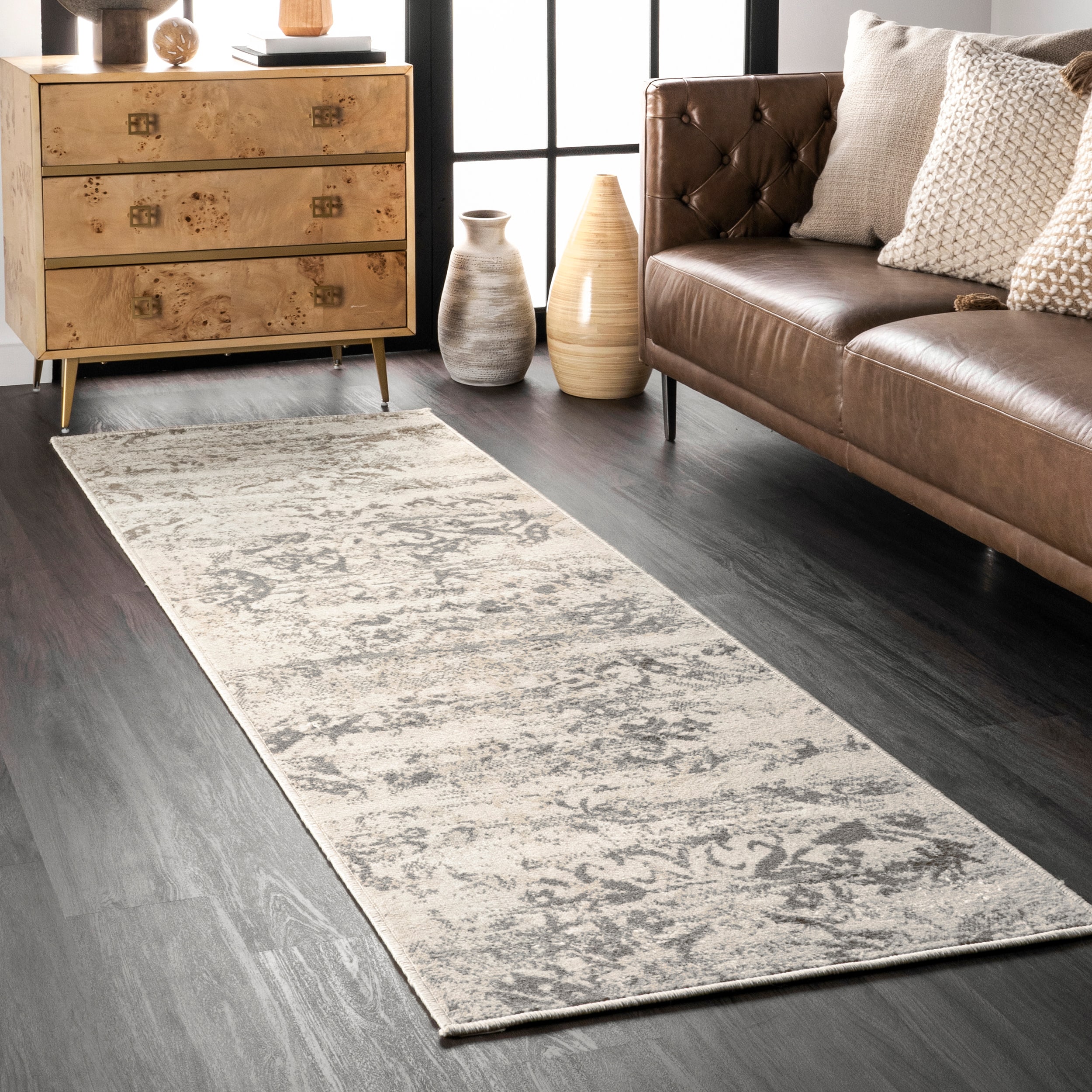 nuLOOM OWMN06A-26010 2 x 10 (ft) Loomed Polypropylene Gray Rectangular Indoor Floral/Botanical Area rug