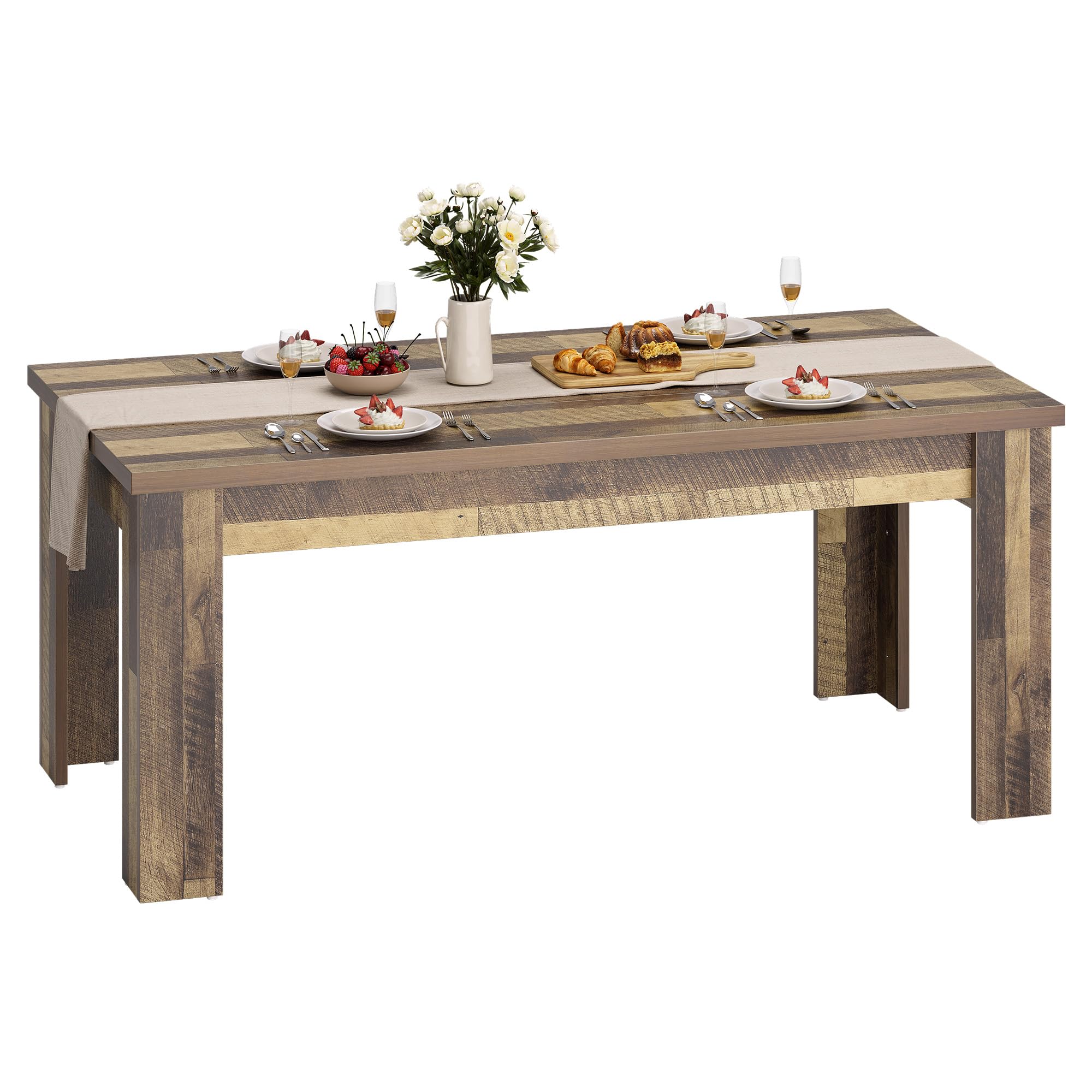 63 Inch Dining Table for 4-6 People Farmhouse Table with Triangular Legs and Thick Frame Sturdy Wood Base