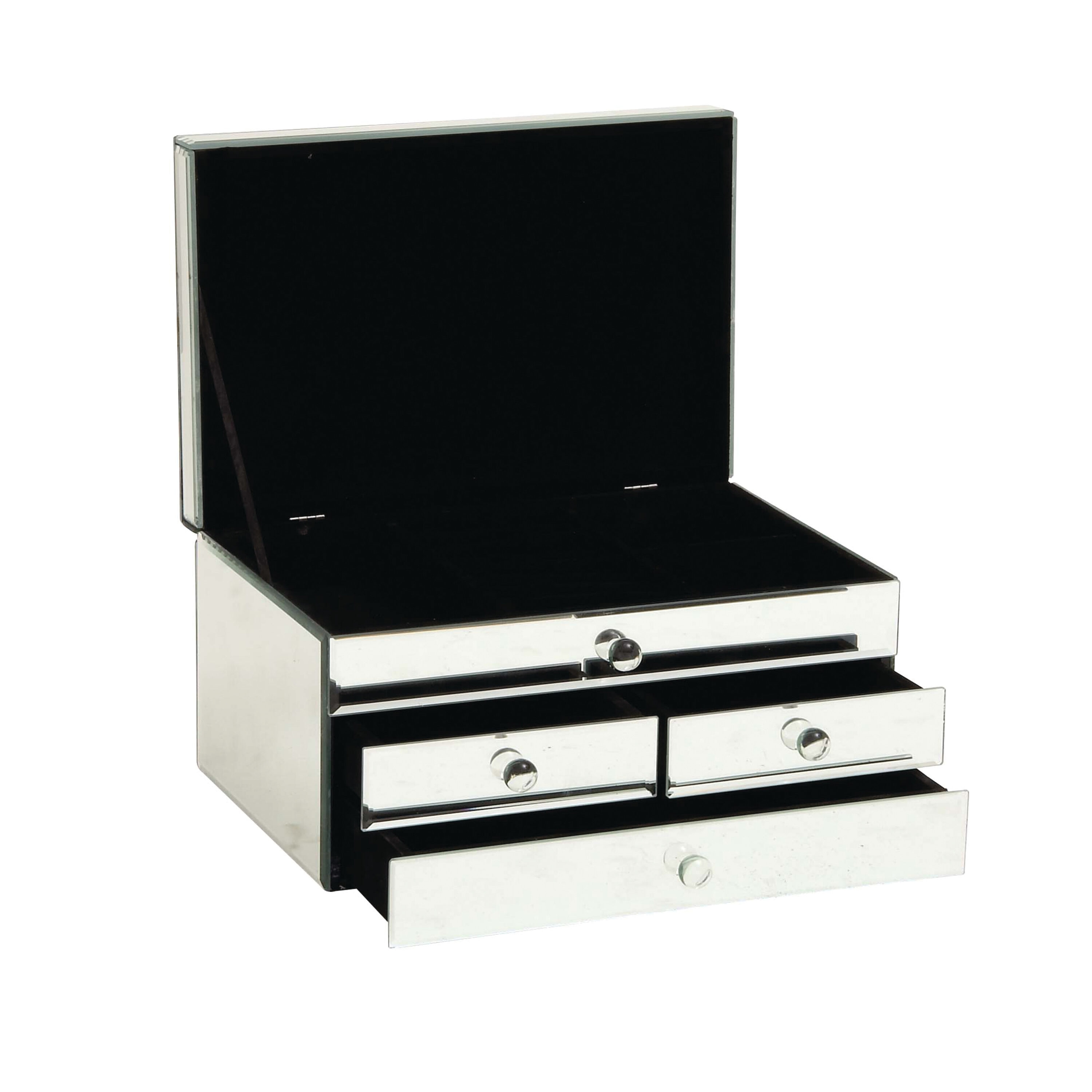Silver Mirrored Glass 4-Drawer Jewelry Box