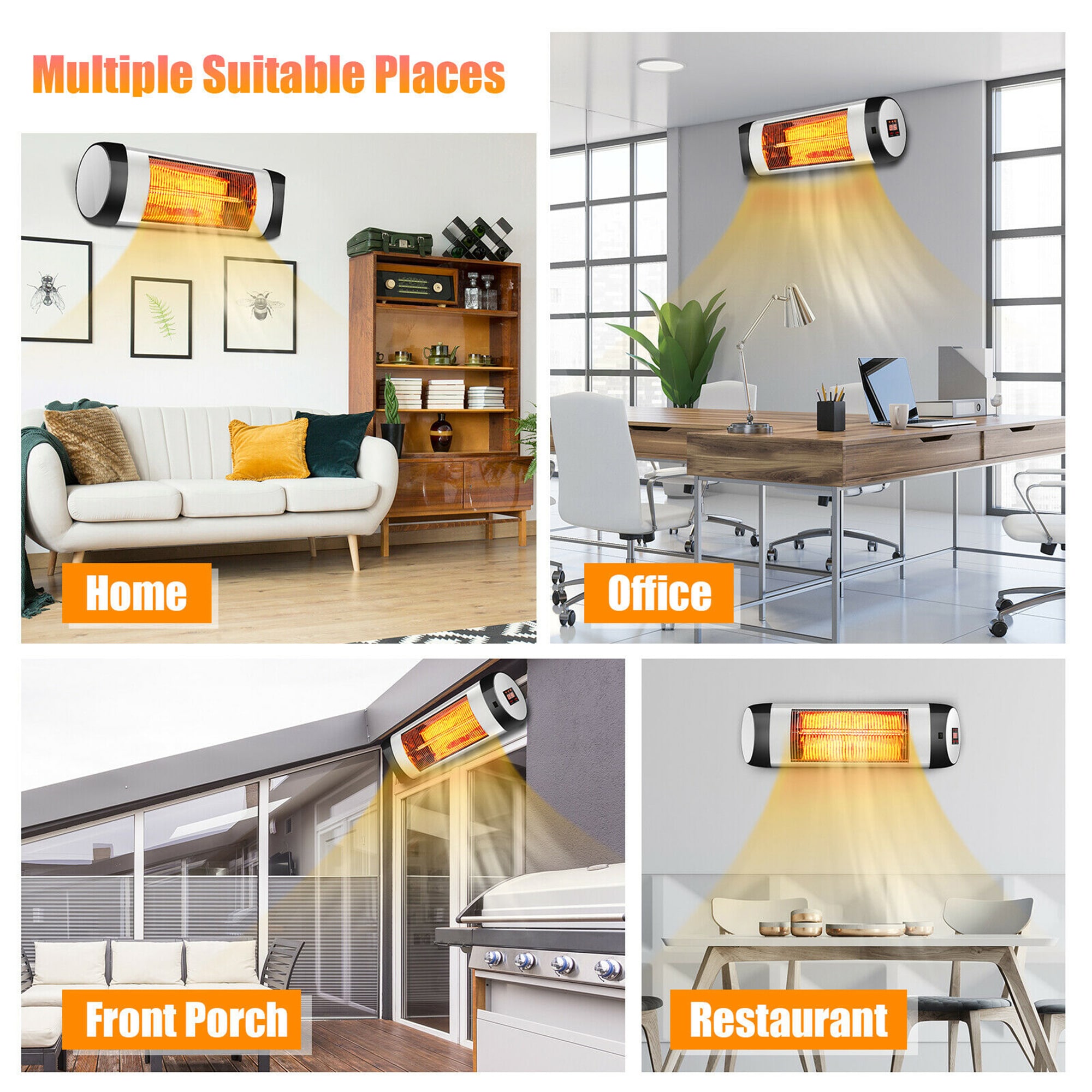 Black Wall Mounted Electric Infrared Heater with Remote