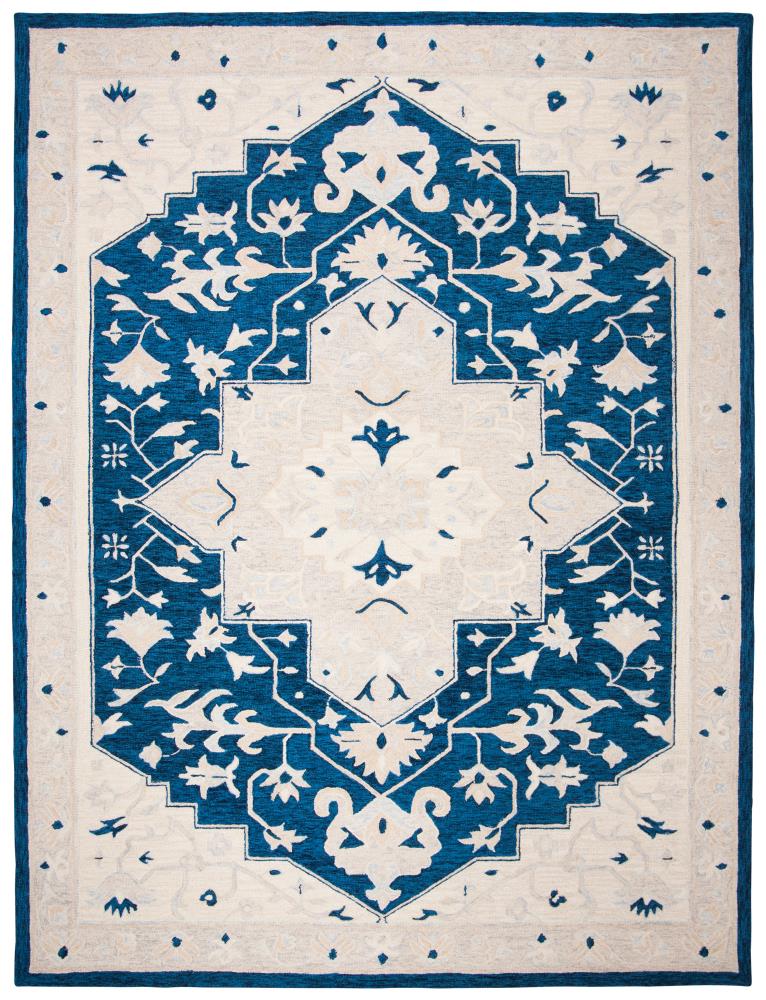 Safavieh MLP505N-8 Micro-Loop Balaque 8 x 10 (ft) Tufted Wool Navy/Ivory Rectangular Indoor Floral/Botanical Vintage Area rug