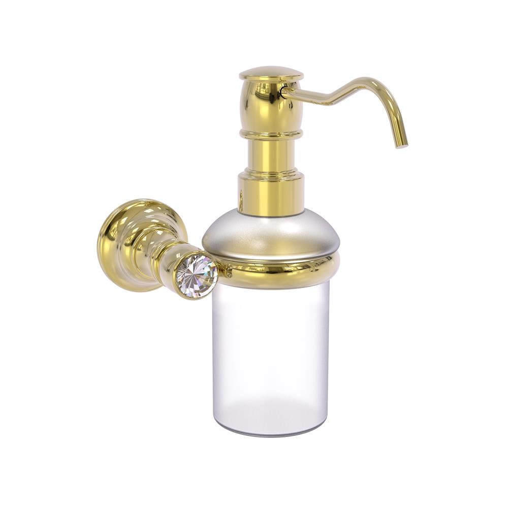 Allied Brass CC-60-UNL Carolina Crystal Unlacquered Brass 5-oz. Capacity Wall-mount Soap and Lotion Dispenser