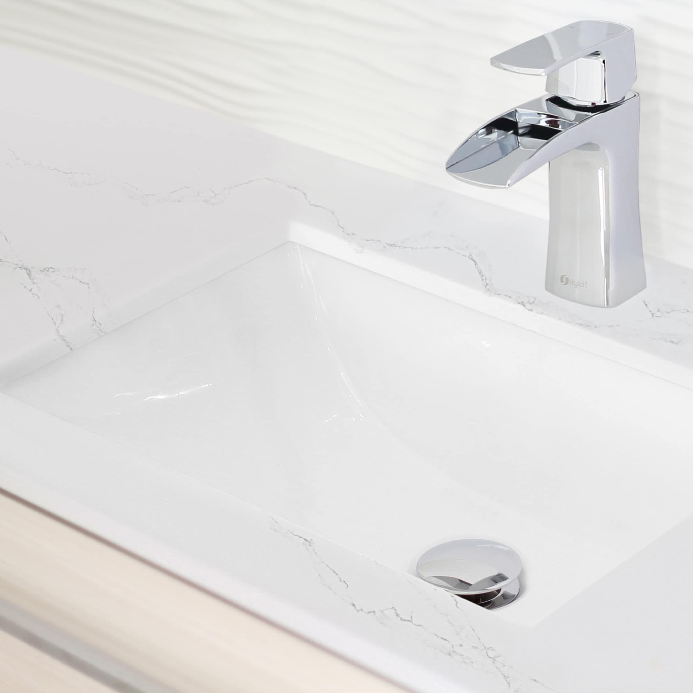 White P-203A STYLISH® 21 Ceramic Porcelain Rectangular Undermount Bathroom Sink with Black Overflow