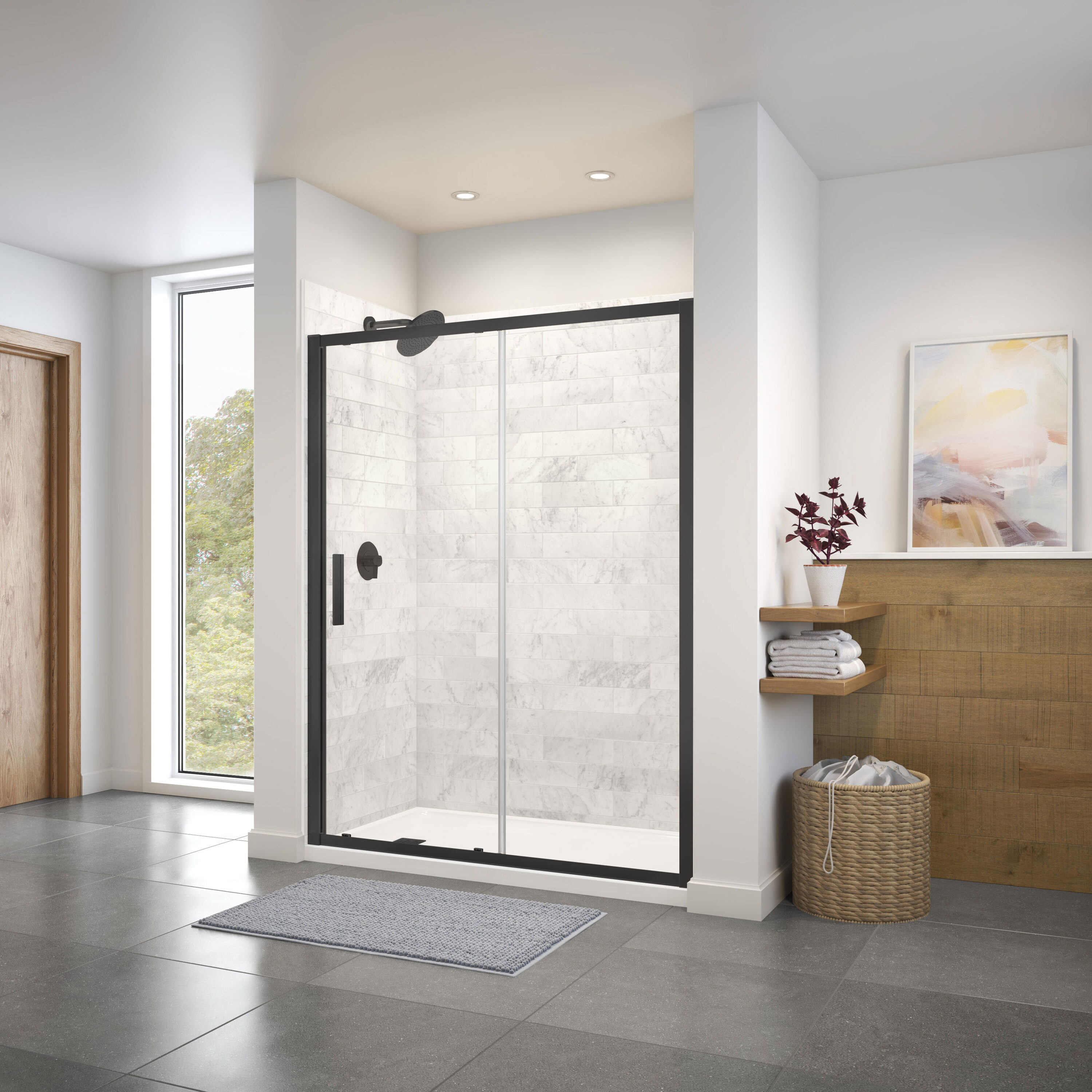 MAAX 135243-900-340-000 Connect Black 55-1/2-in to 57-in W x 72-in H Semi-frameless Clear Glass Sliding Shower door
