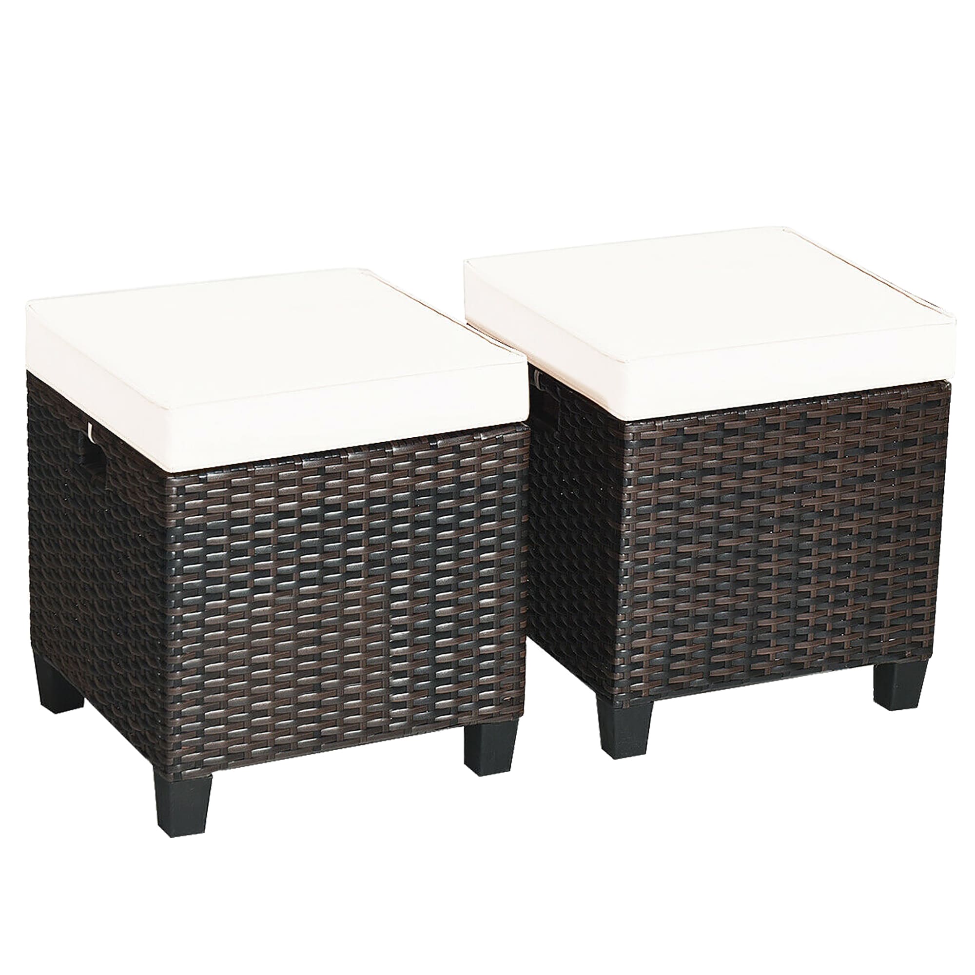 Forclover HYFE-63237CR 2 Pieces Patio Rattan Ottoman Set Brown Rattan Foot stool