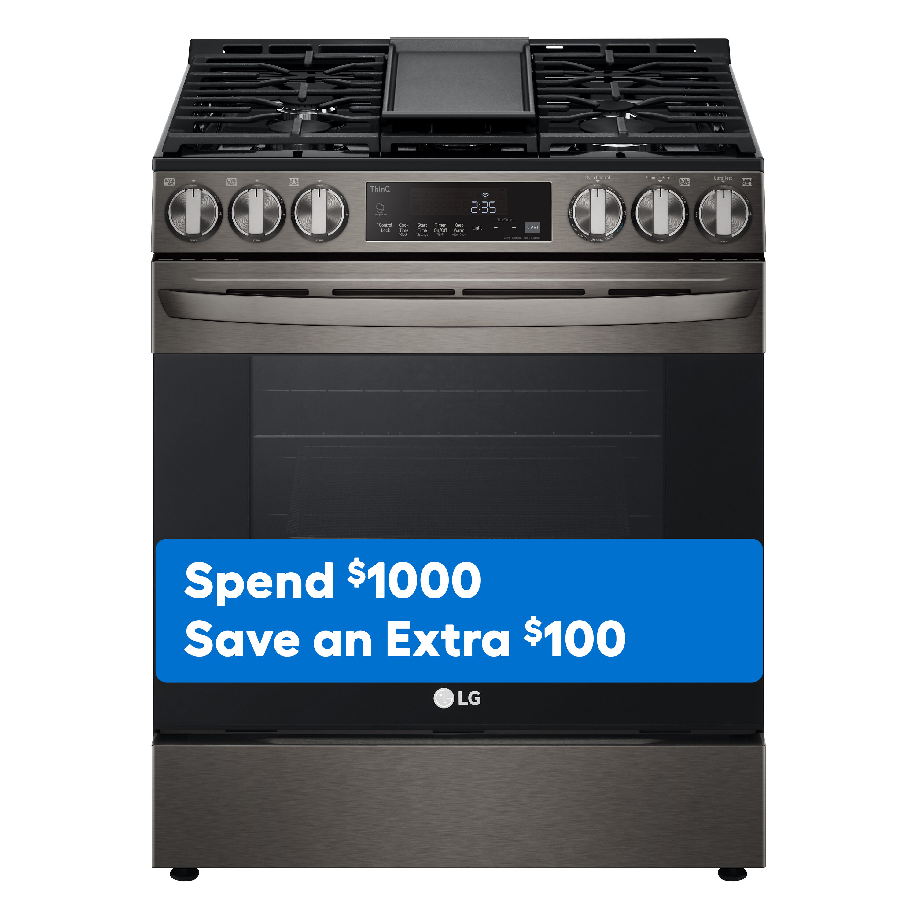 LG LSGL5833D 30-in 5 burners 5.8-cu ft Air Fry Convection Oven Slide-In Natural Gas Range ( PrintProof Black Stainless Steel )