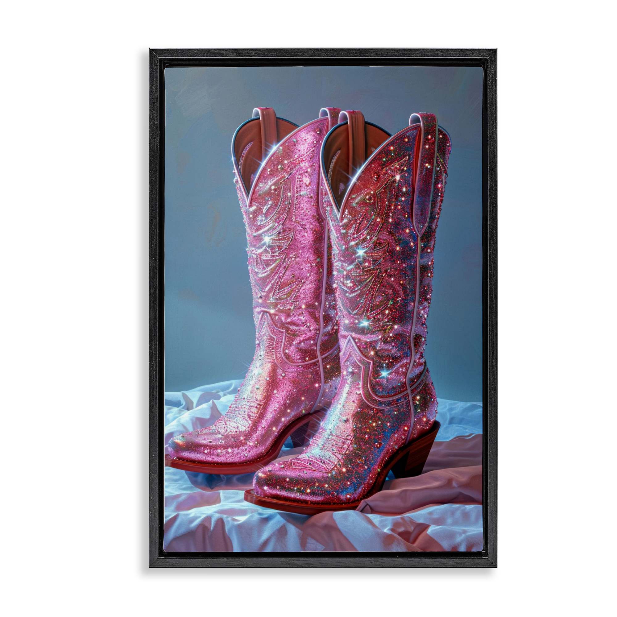 Stupell Industries BT-638-FFB-16X24 Dazzling Pink Glam Cowgirl Boots Black Framed Floater Canvas Wall Art design by LSR Creative Studio 17 x 25