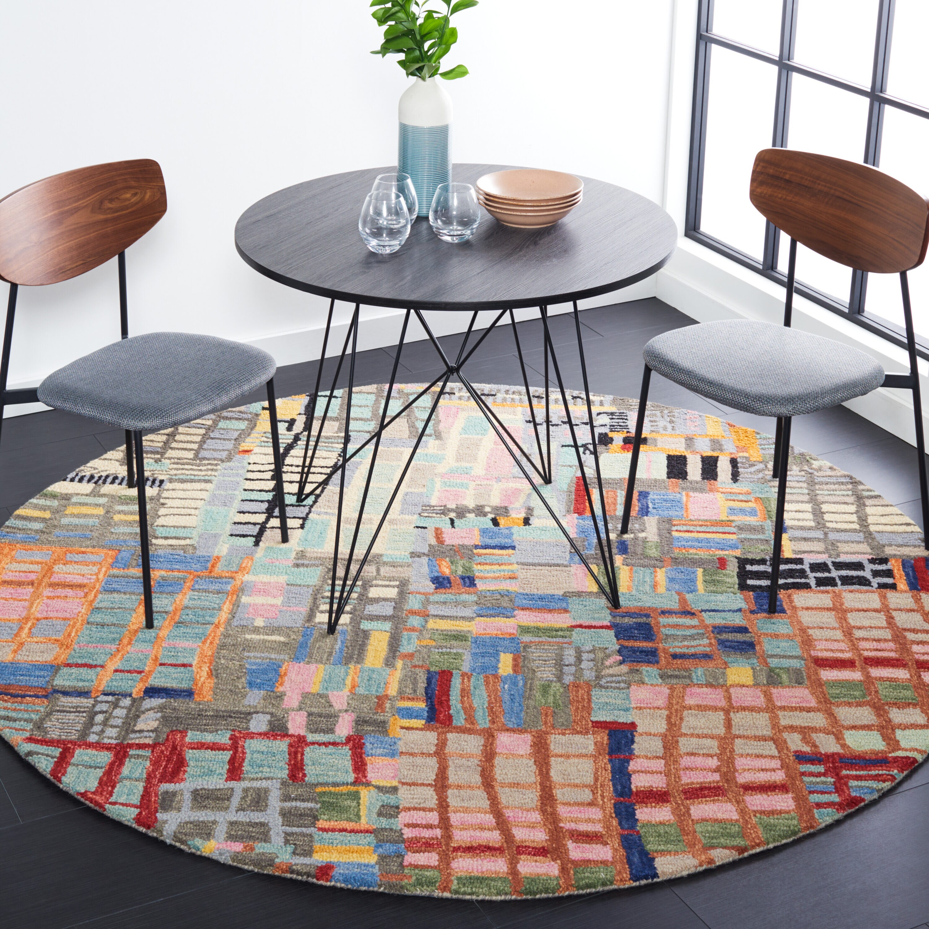  Aspen 517 Ivory/Black Contemporary 5ft x 5ft Round Rug