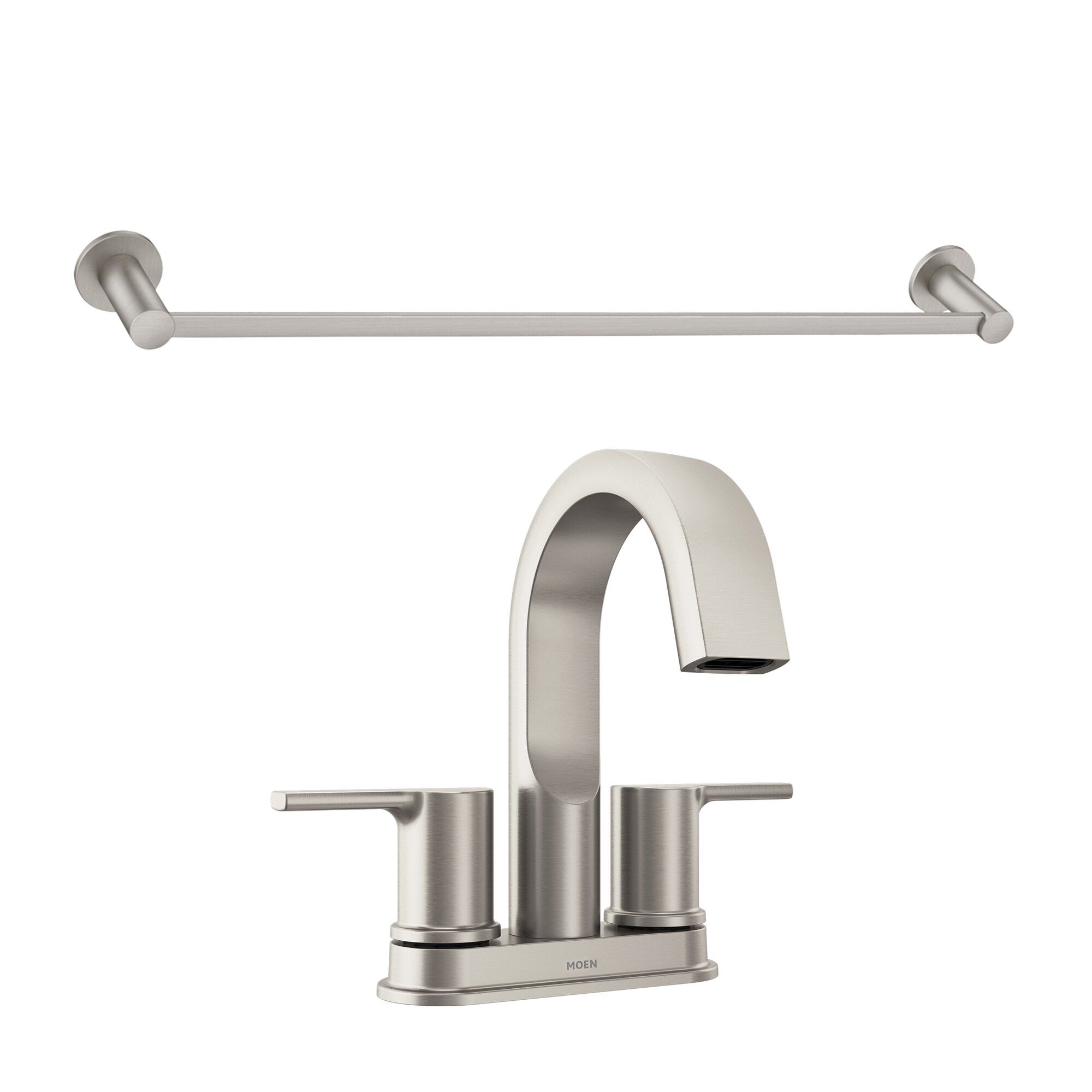 Avri 4in Centerset 2-Handle Bathroom Faucet 2 Pack with 24 in. Towel Bar in Spot Resist Nickel
