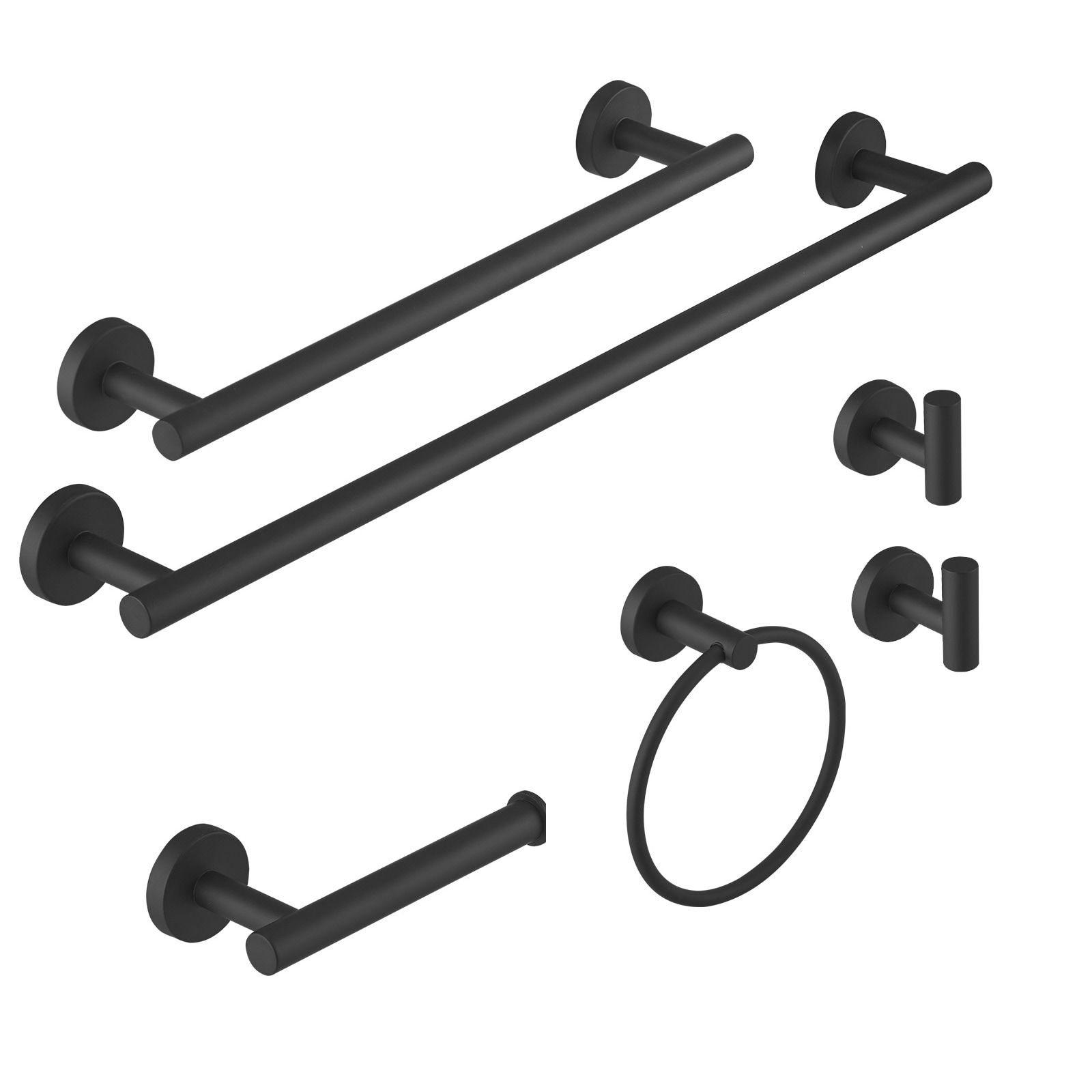 BWE A-91020-6-B 6 -Piece Abyssal Hush Matte Black Decorative Bathroom Hardware Set Towel Bar, Toilet Paper Holder, Towel Ring ,Robe Hook Included