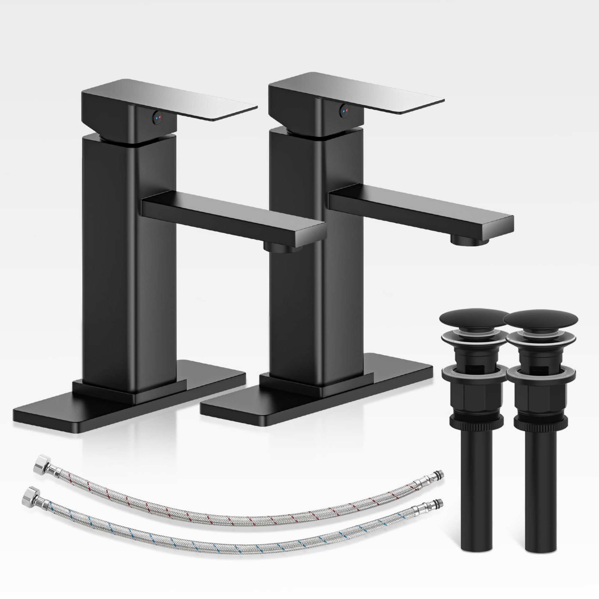 Numhew - 7.2in H 2-Set Single Handle Matte Black Bathroom Faucet with 6.3in Deck Plate and Pop Up...