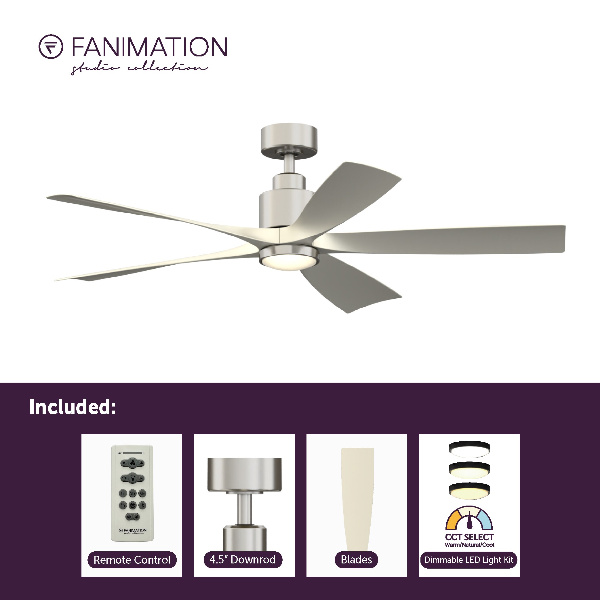 Fanimation Studio Collection Kwint 52-in Brushed Nickel With Gray ...