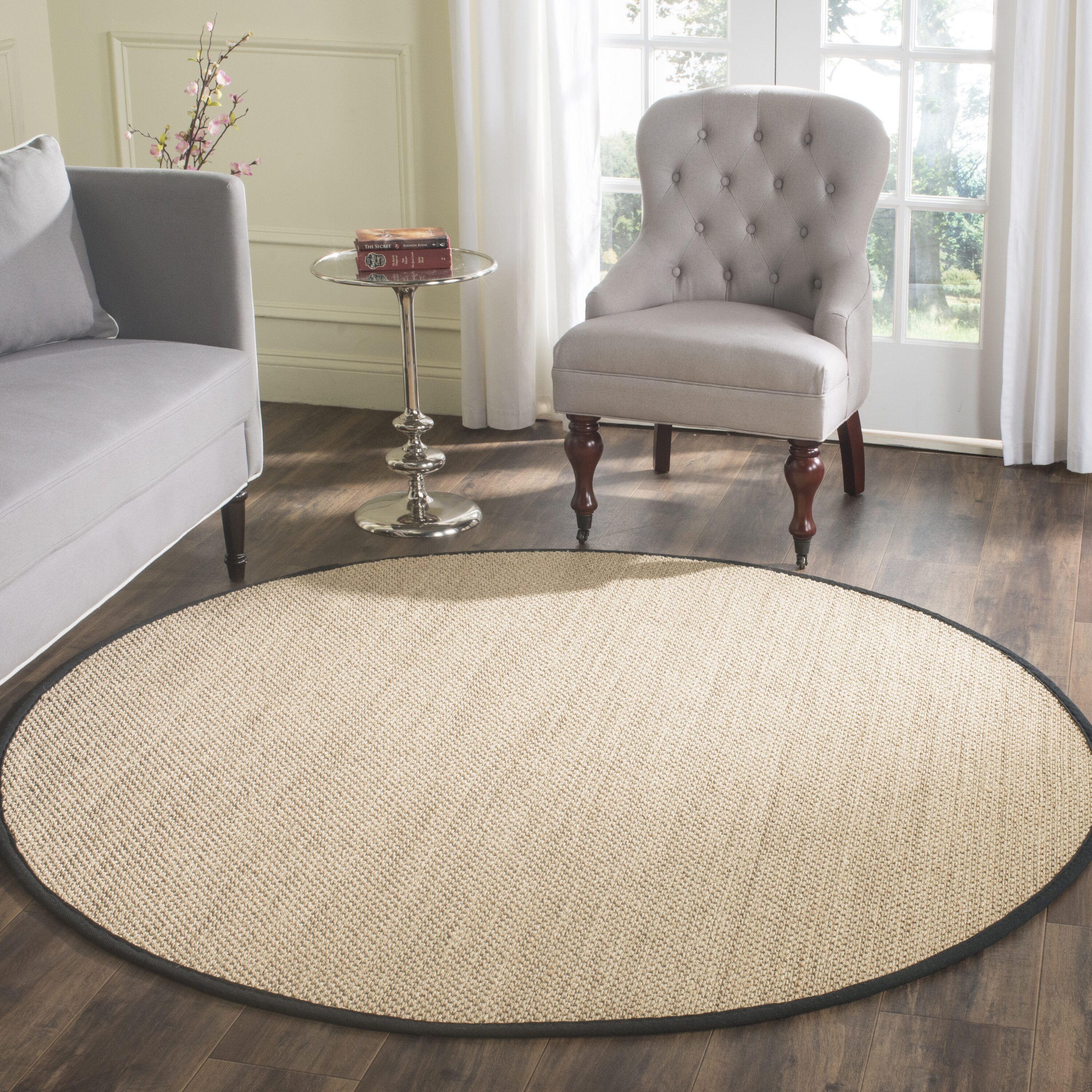 Safavieh NF141A-4R Natural Fiber Seaview 4 x 4 (ft) Loomed Sisal Maize/Black Round Indoor Solid Coastal Area rug