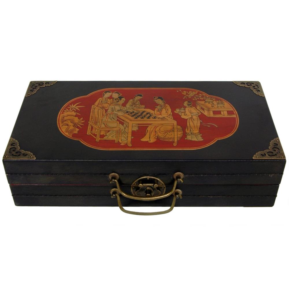 Red Lantern LQ-CHESS Black Lacquer Chess Set Box (Strategy Game)