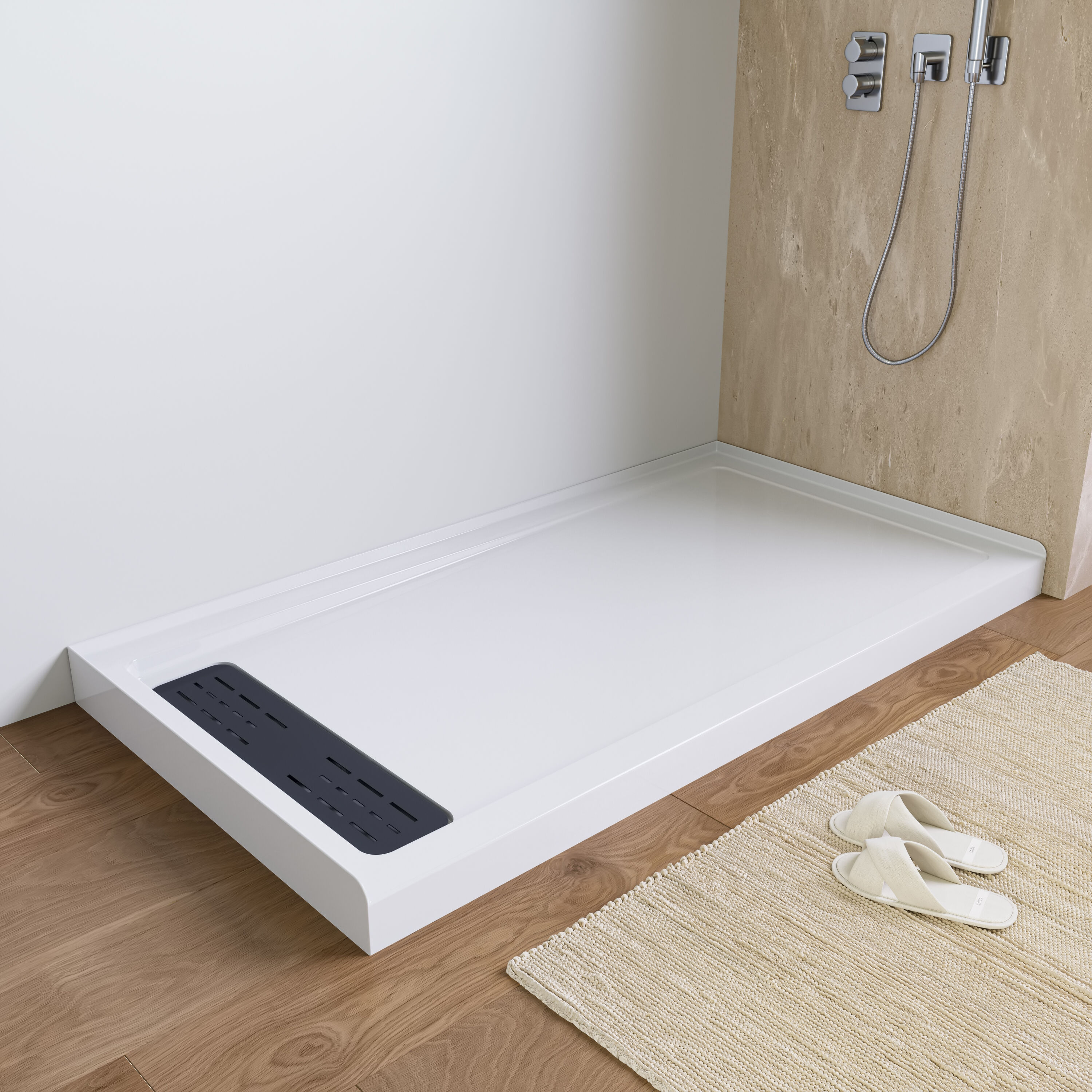 HOROW 60 in. L x 32 in. W Alcove Shower Pan Base with Left Drain