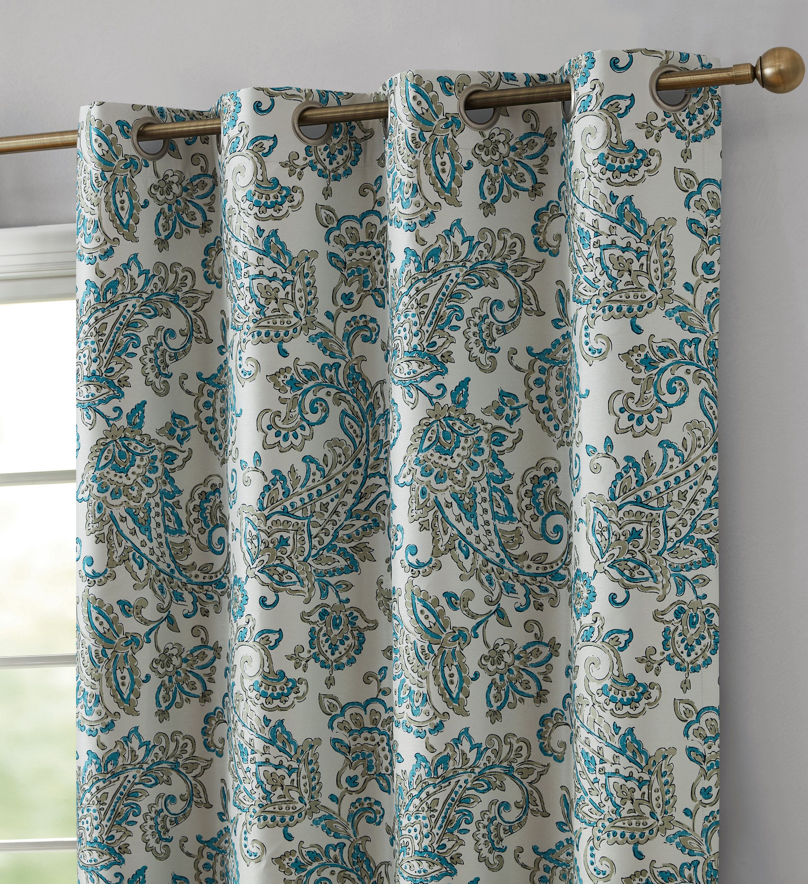 HLC.me AMLFI-63SEAGRN 63-Inches Seafoam Green Paisley Blackout Thermal lined Grommet Curtain panel pair