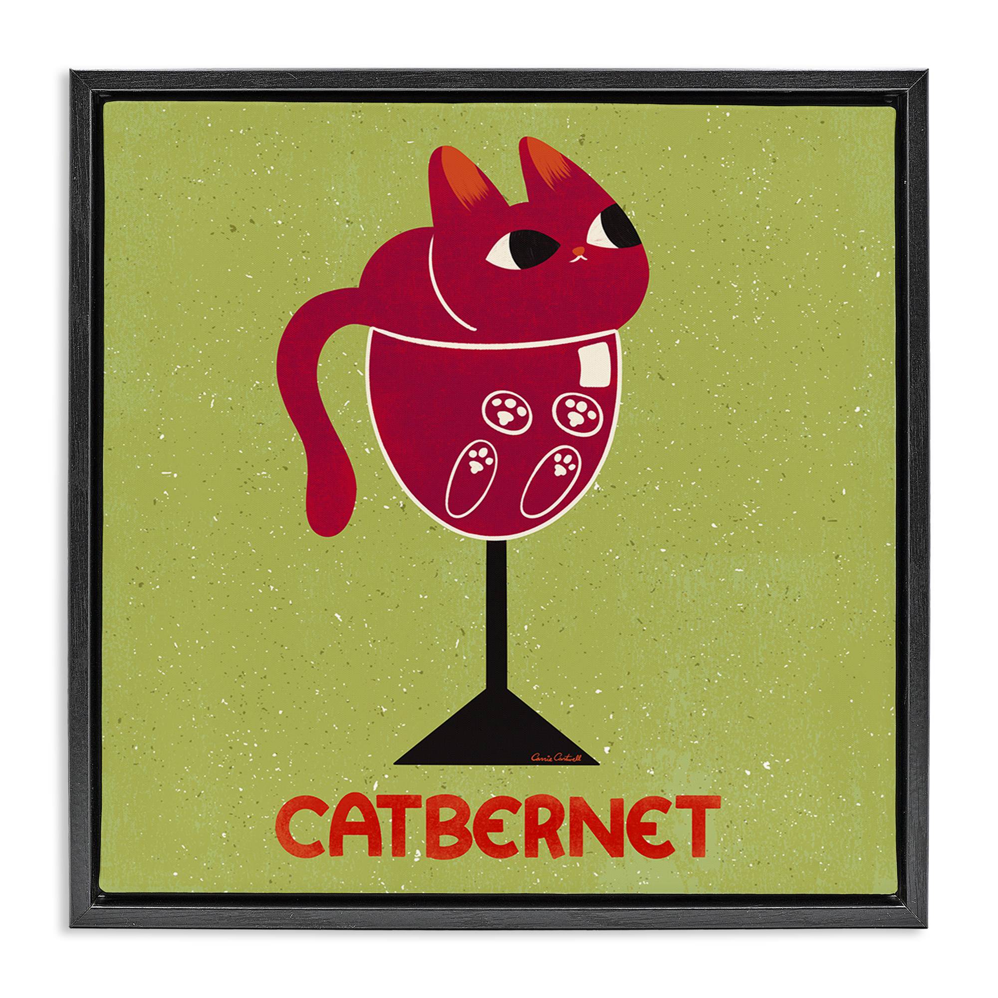 Stupell Industries BS-841-FFB-24X24 Catbernet Cat Wine Black Framed Floater Canvas Wall Art By Carrie Cantwell 25 x 25