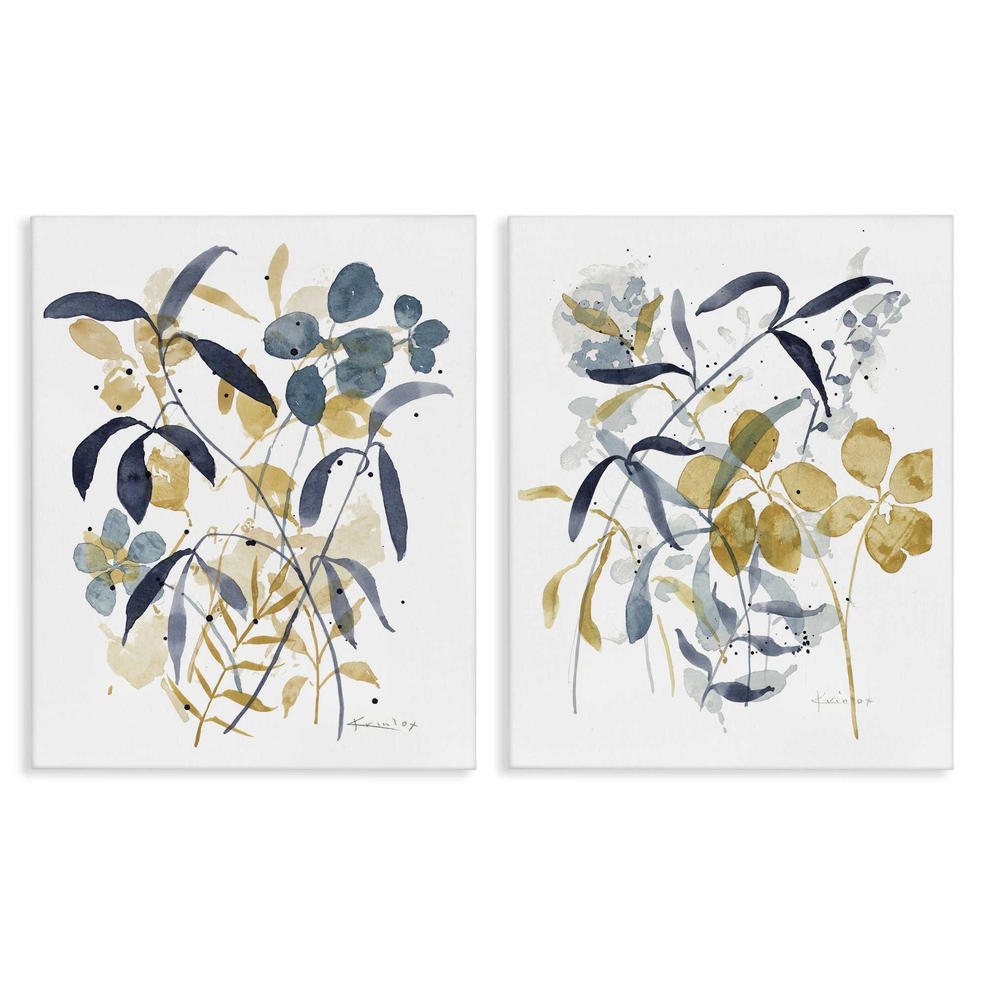 Stupell Industries B2-814-CN-2PC-24X30 Whimsy Watercolor Botanicals 2pc Canvas Set design by Krinlox