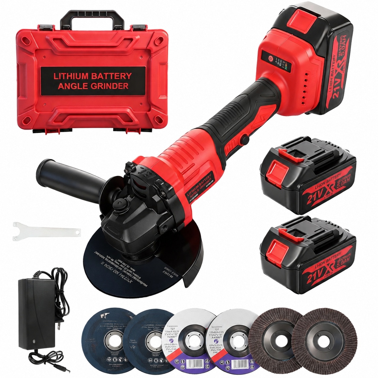 Adrinfly Cordless Angle Grinder with 21V 5.0Ah power cell Brushless Motor 4-1/2 in to 5 in Wheels Variable Speed for Cutting Grinding Polishing #LAD0805D226