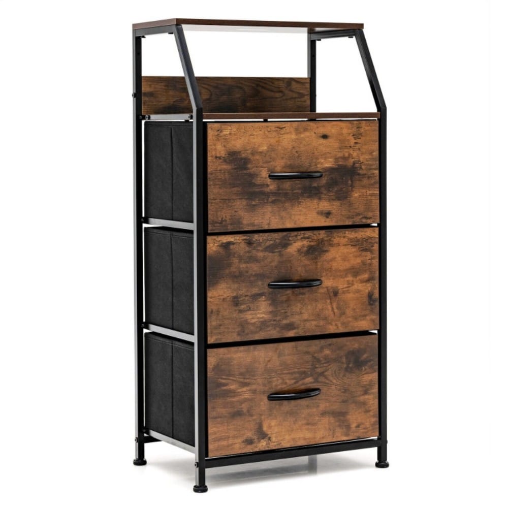 Fenbeli Freestanding Storage Cabinet Dresser with Wooden Top and Shelves