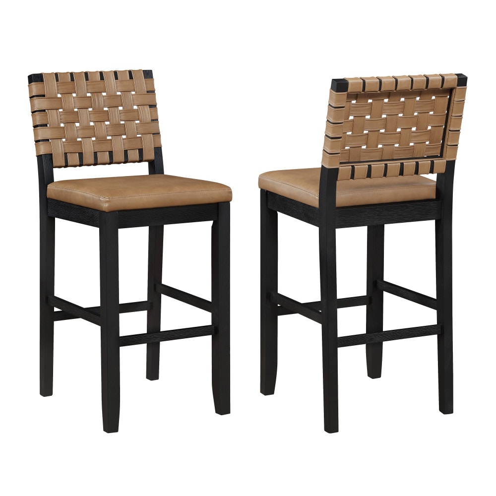 Steve Silver Saddle Brown 30-in H Bar height Upholstered Wood Bar Stool 2 -Pack