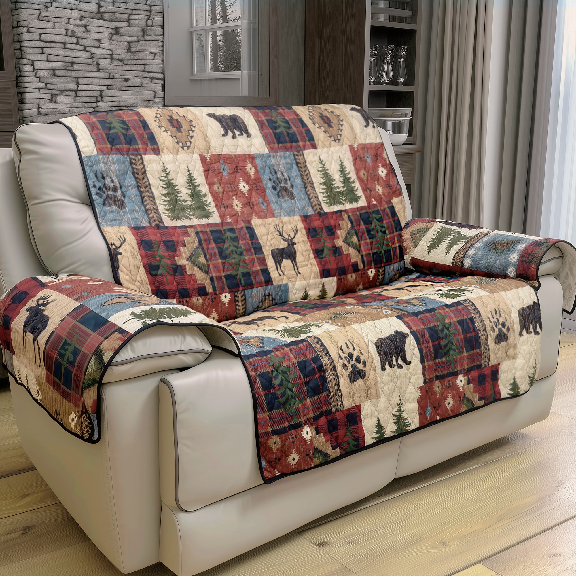 Donna Sharp - Woodland Patch Red Loveseat Slipcover 94-in W x 94-in H x 23-in D
