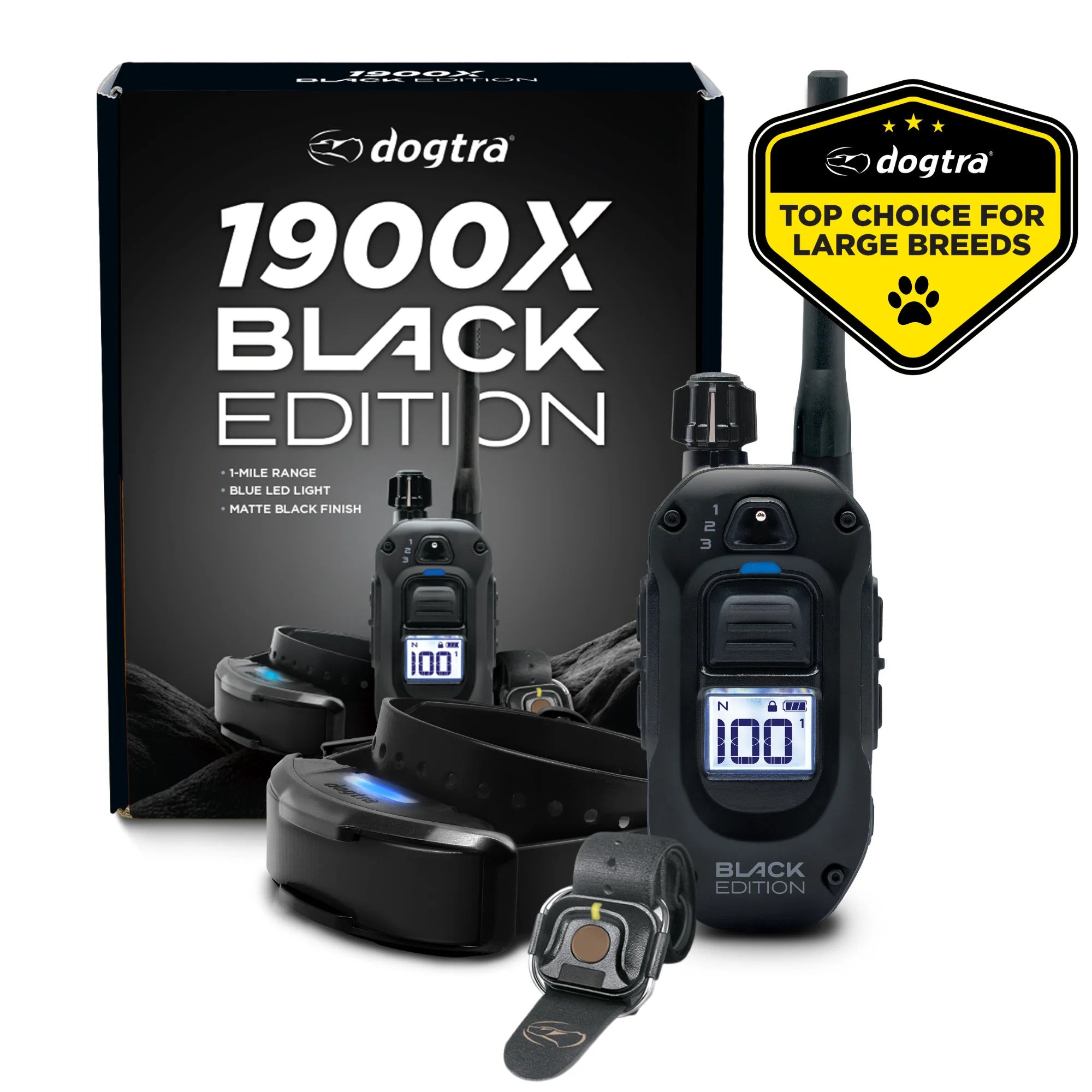 Dogtra  1900X Black Edition E-Collar - 1 Mile Range for Dogs 35 lbs and over - IPX9K Waterproof - 100 Stimulation Levels Vibration Tone Rechargeable - Ideal for Dog Owners and Professional Trainers