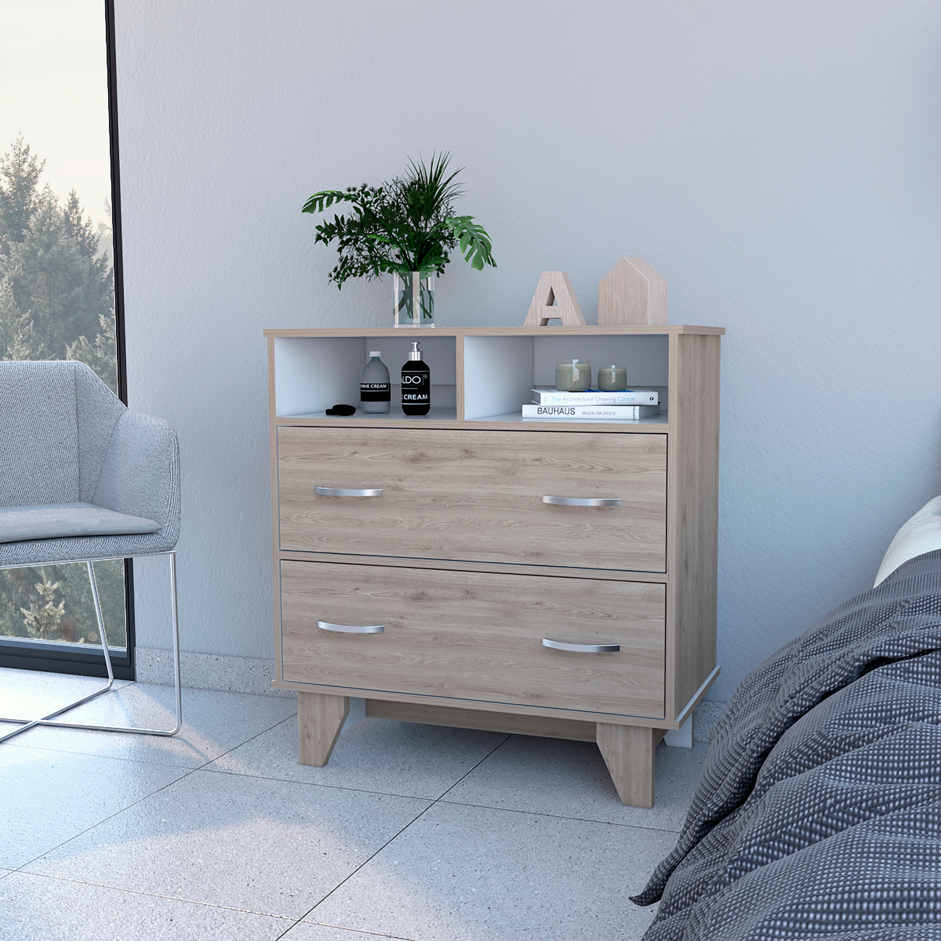 FAVSH Portobelo Two Drawer Dresser Two Shelves Superior Top Four Legs