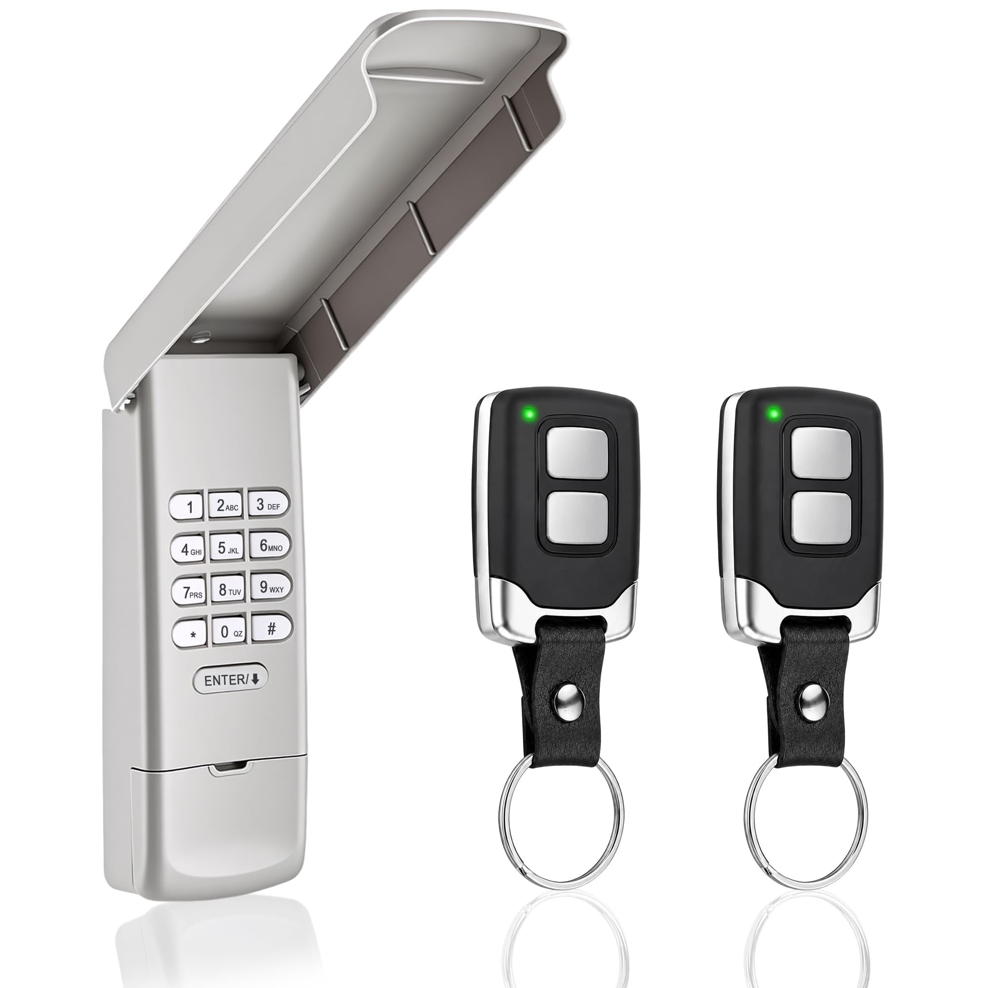Numhew - 3 in 1 Garage Door Keypad 2 Remotes Black Keypad Keychain Remote Set