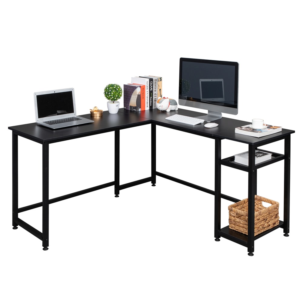 Winado 55.2-in Black Traditional Pine L-shaped Desk at Lowes.com