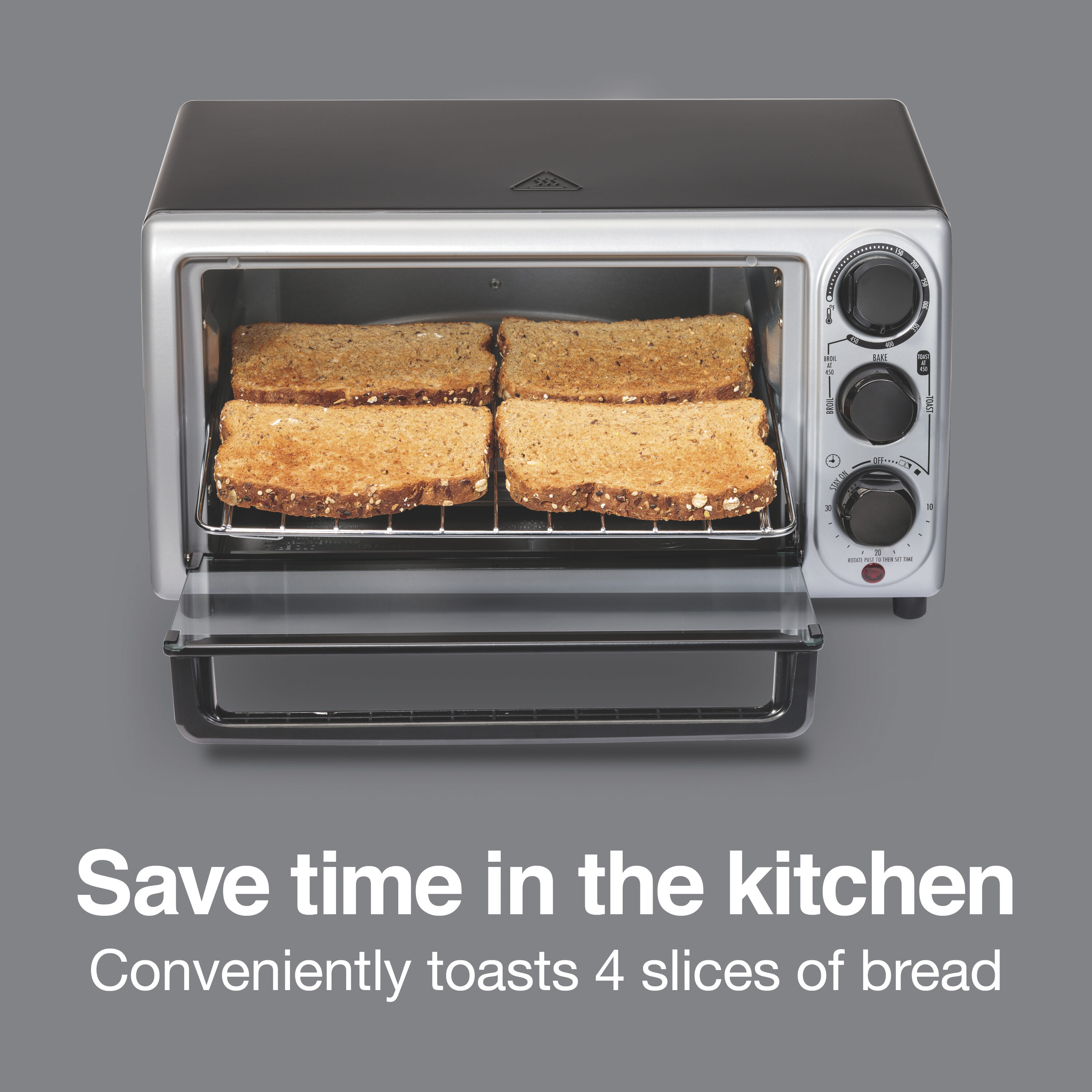 Proctor Silex Black and Silver 4-Slice Toaster Oven with Bake Pan