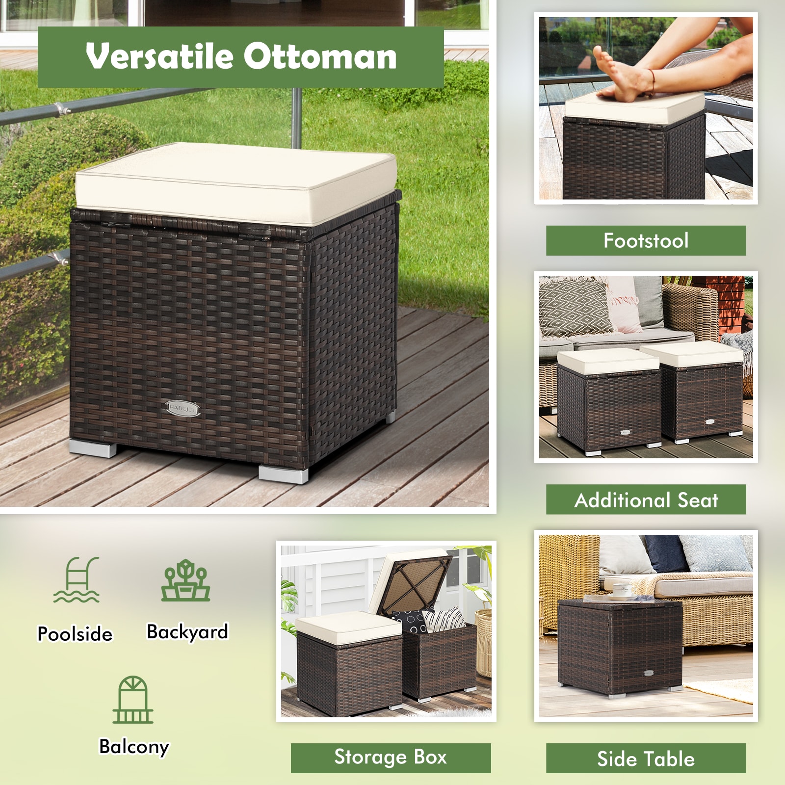 WELLFOR OUS70591WH Stools-Ottomans - View #3