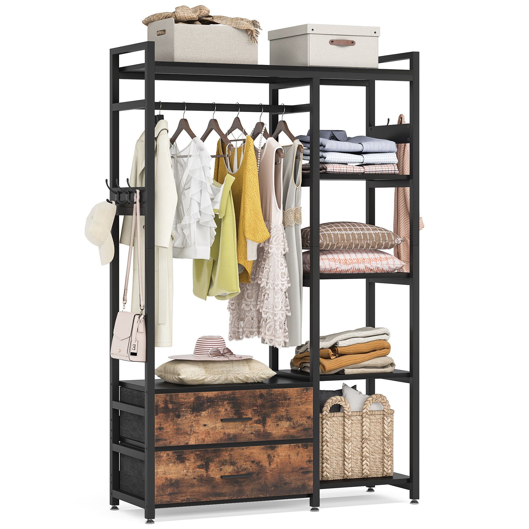 Tribesigns Brown Steel Freestanding Clothing Rack with Tree Shaped