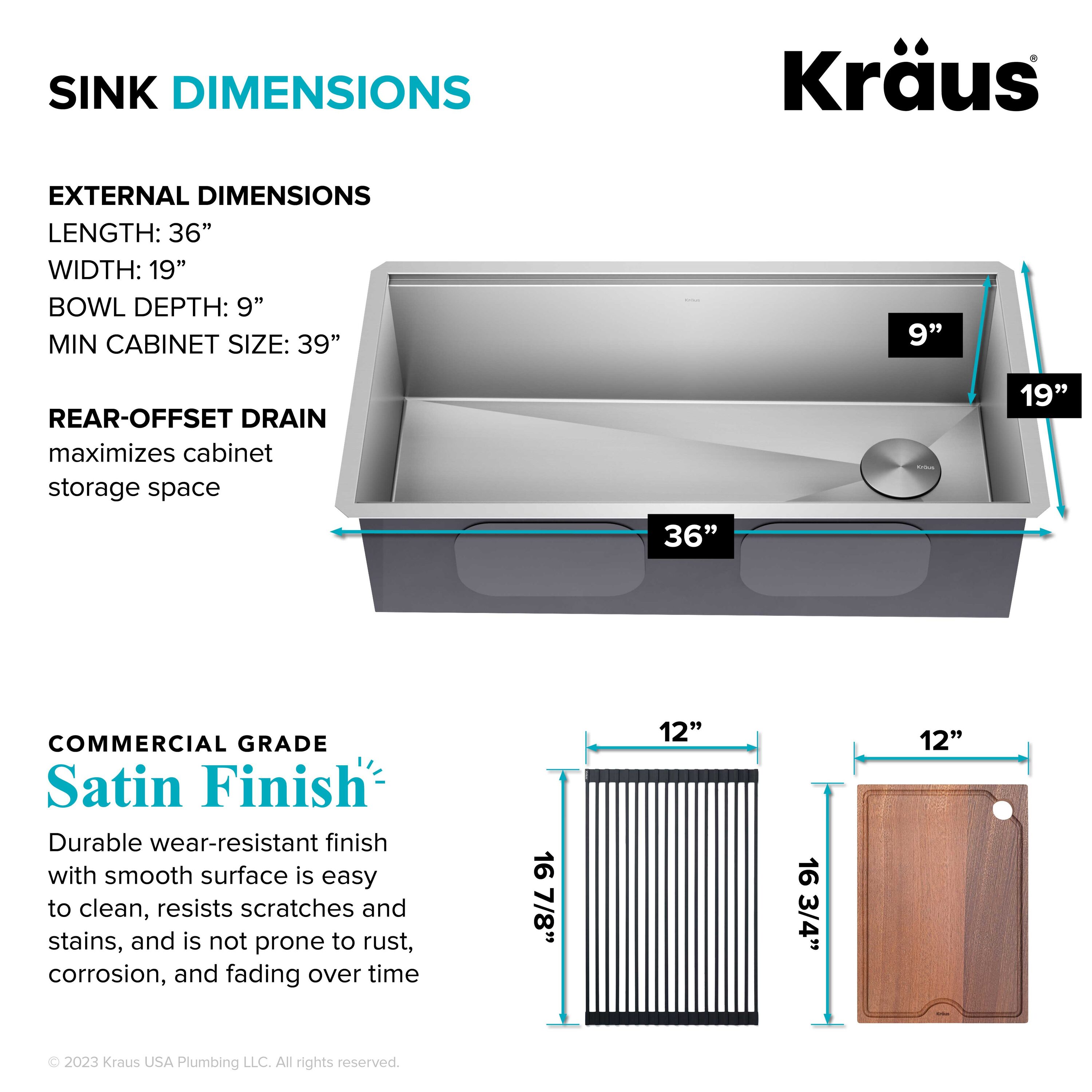 Kraus Kore Undermount 36-in x 19-in Stainless Steel Single Bowl ...