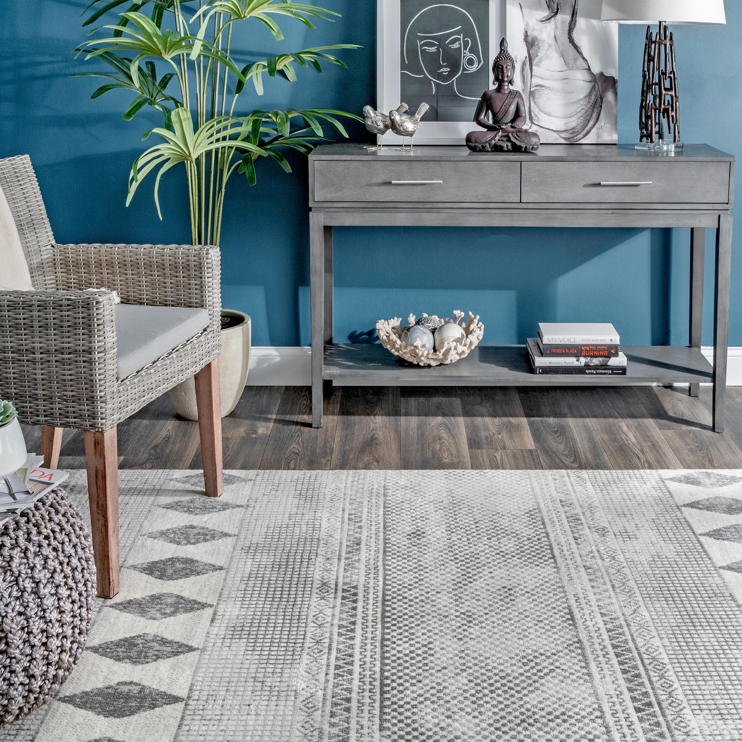 Gray Stripe Reversible Synthetic Rectangular Area Rug