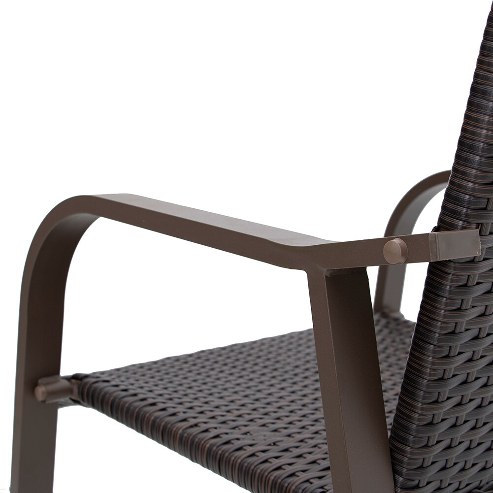 Antique Brown Outdoor Wicker Bar Stools with Aluminum Frame, Set of 2