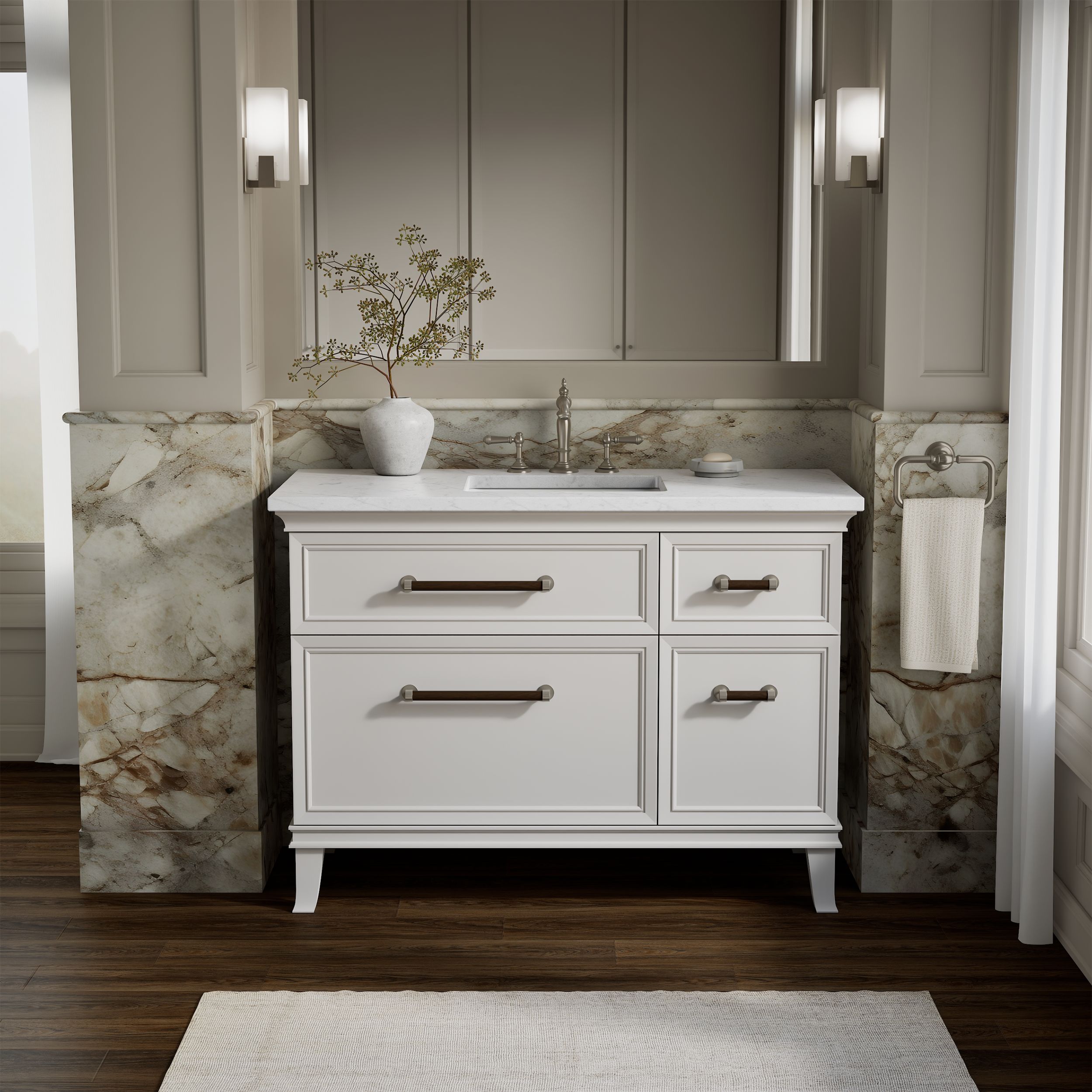 KOHLER - Artifacts 48-in Linen White Undermount Single Sink Bathroom Vanity with Eternal Statuari...