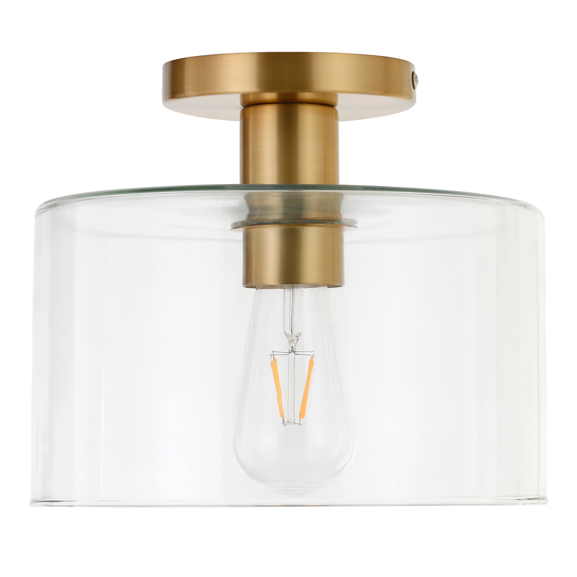 Henri 10" Brass Transitional Semi-Flush Mount with Clear Glass Drum Shade