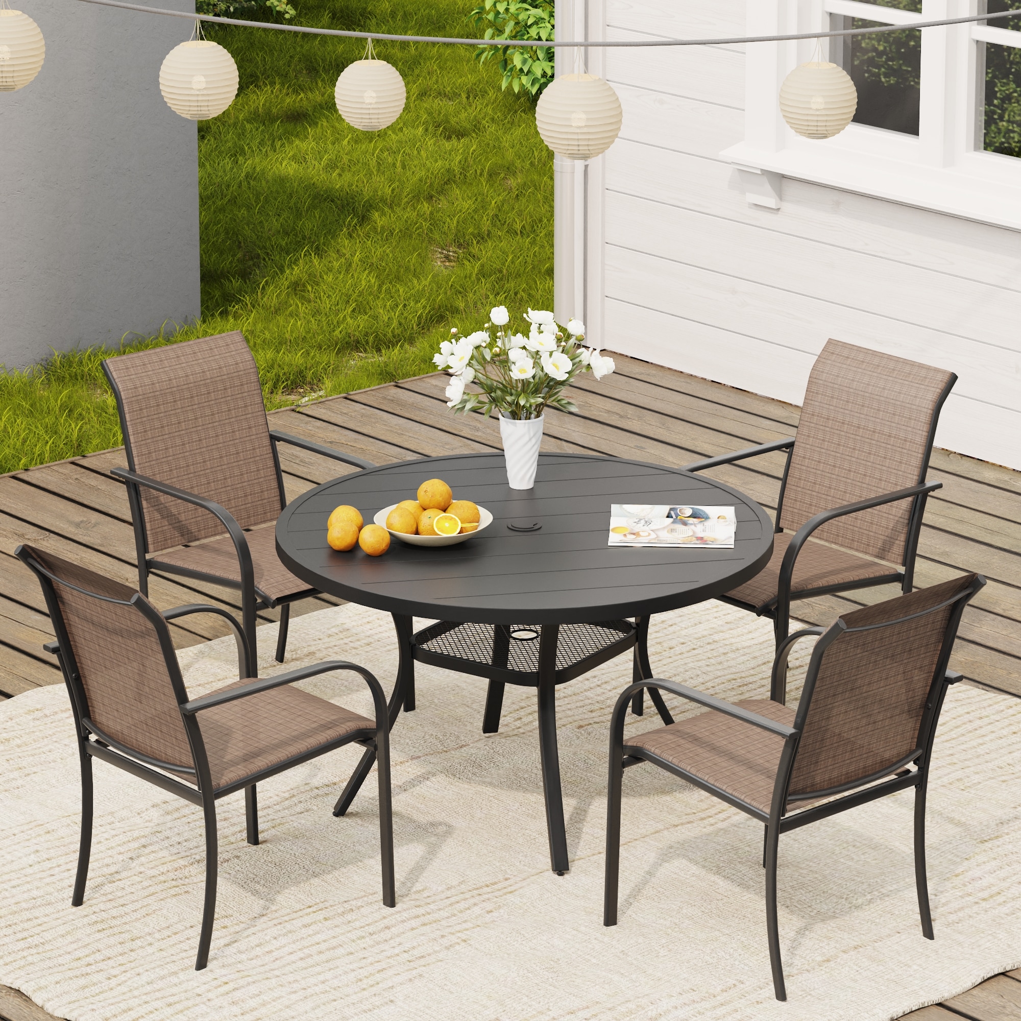 40.6-Inche Round Patio Table and Chairs Patio Furniture Sets at