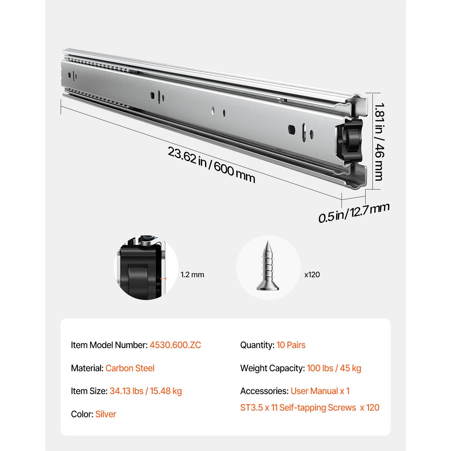 VEVOR SCCZCJCTDG1007304V0 Drawer-Slides - View #7