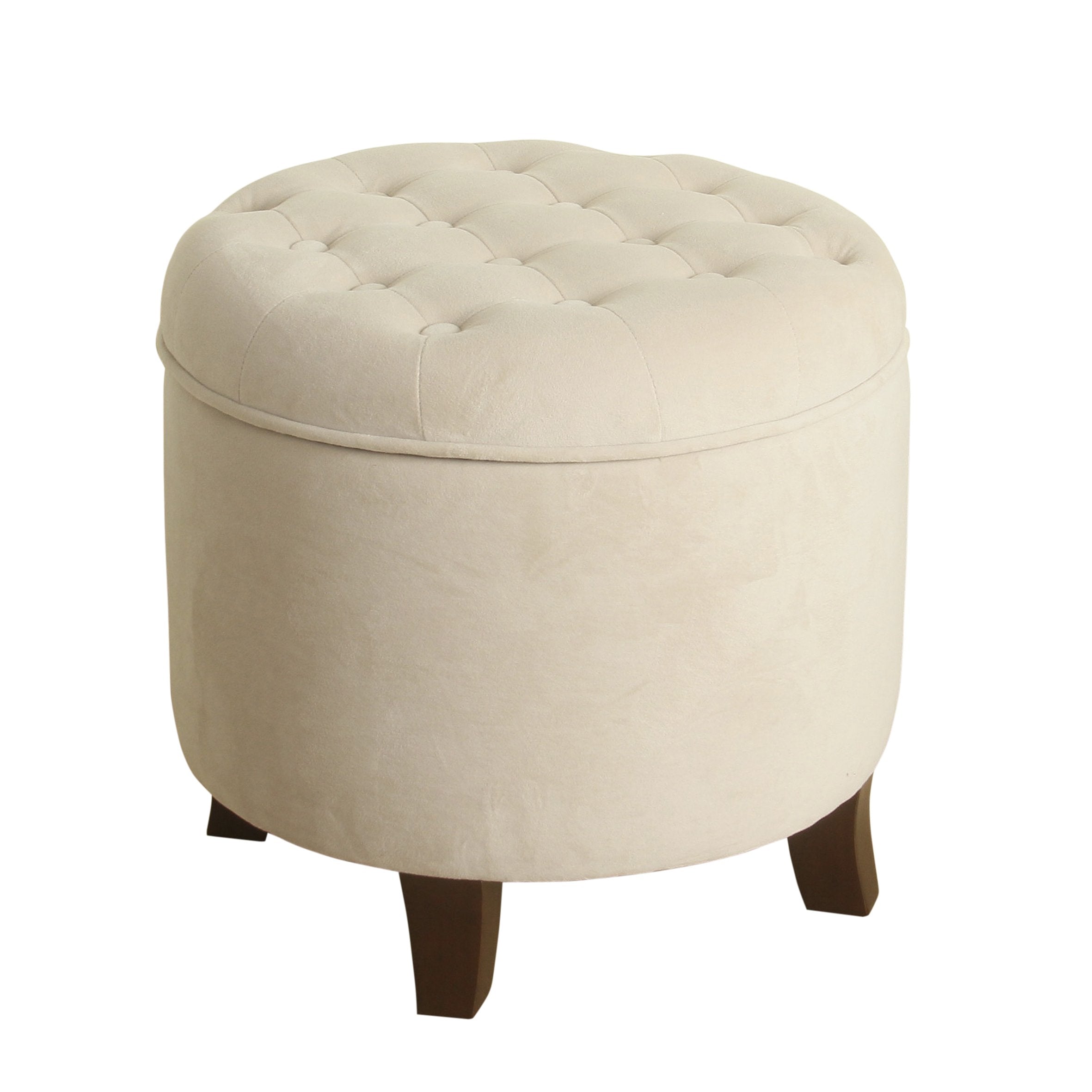 Benzara BM194931 Casual Cream and Brown Velvet Round Storage Ottoman
