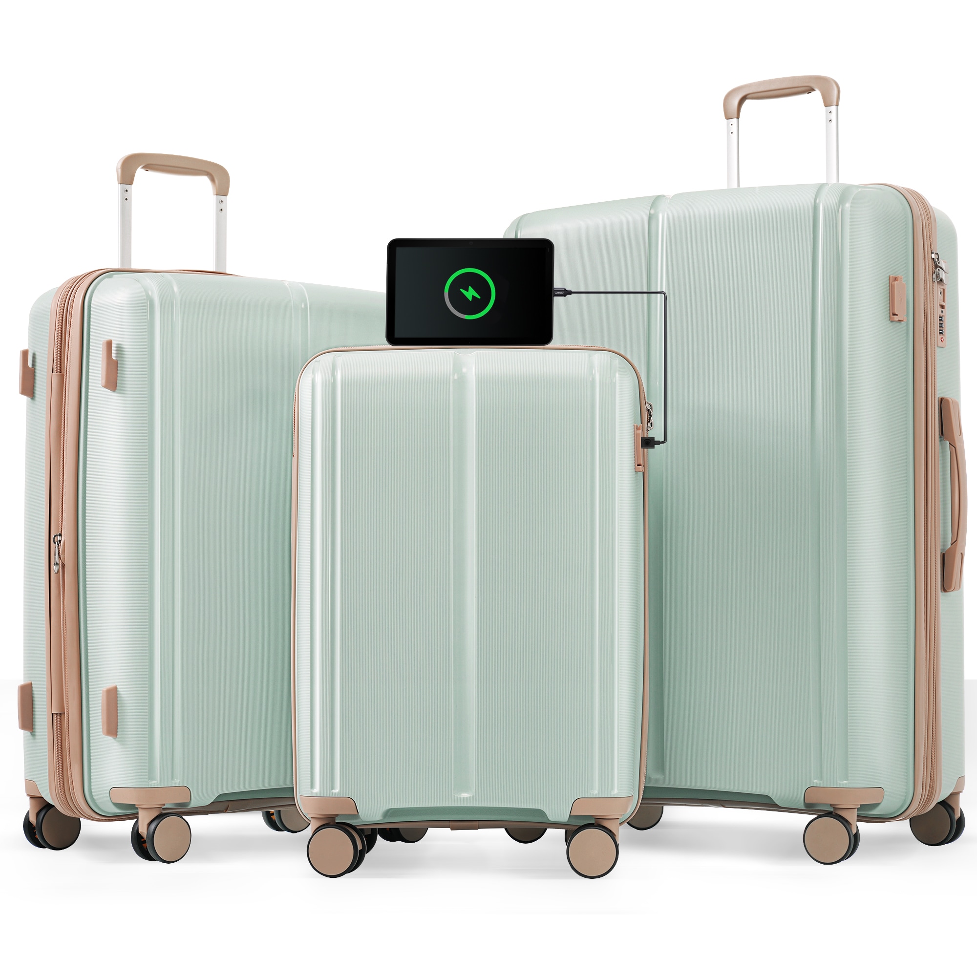 Flynama L-311649AAE 20.2'' x 12.5'' x 29.9'' Light Green Plastic Hardshell Suitcase set