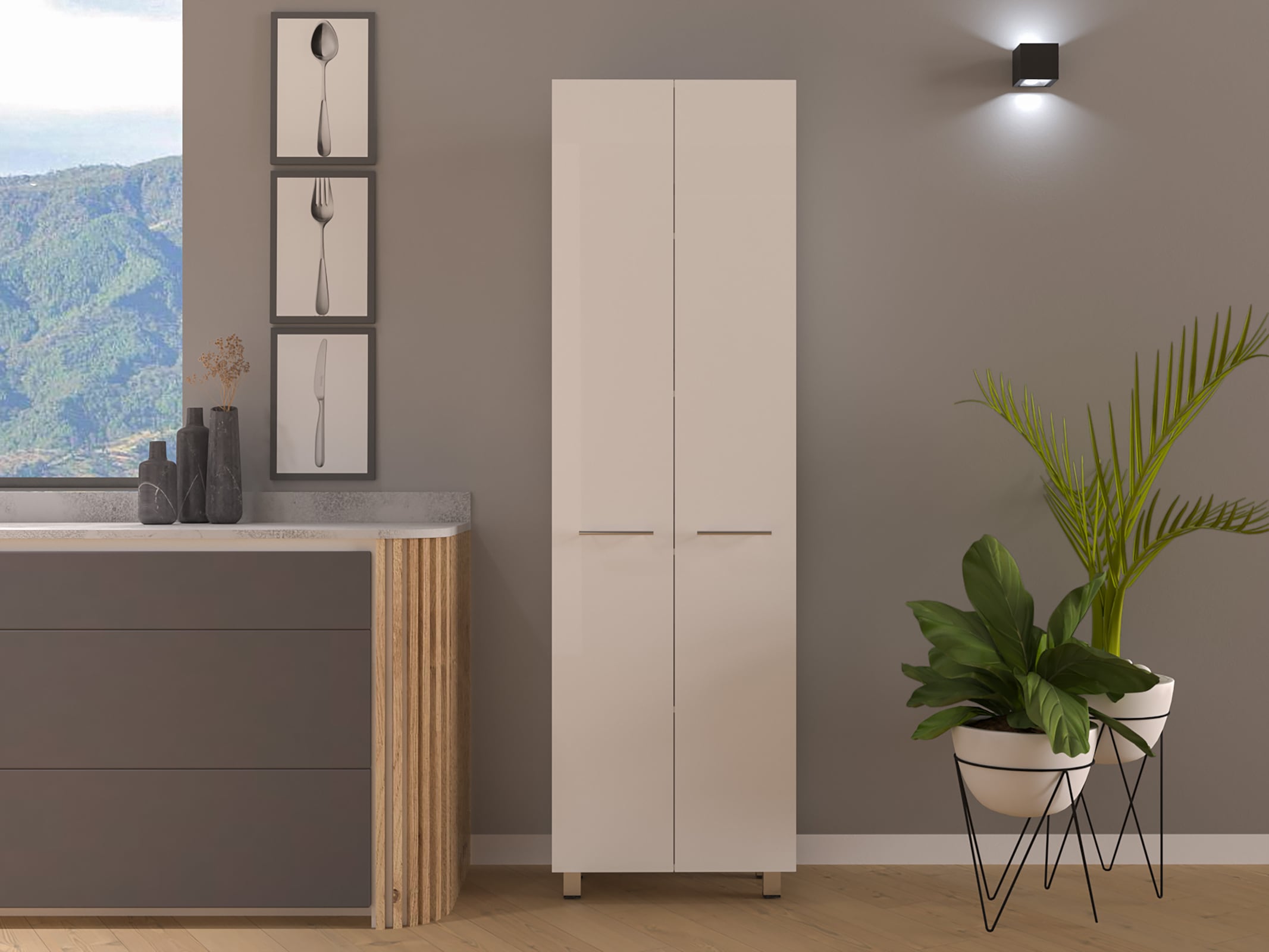 CHITA Minimalist Modern Wood Pantry Cabinet with 5 Shelves for Kitchen Dining Room Pantry and Household Organization White