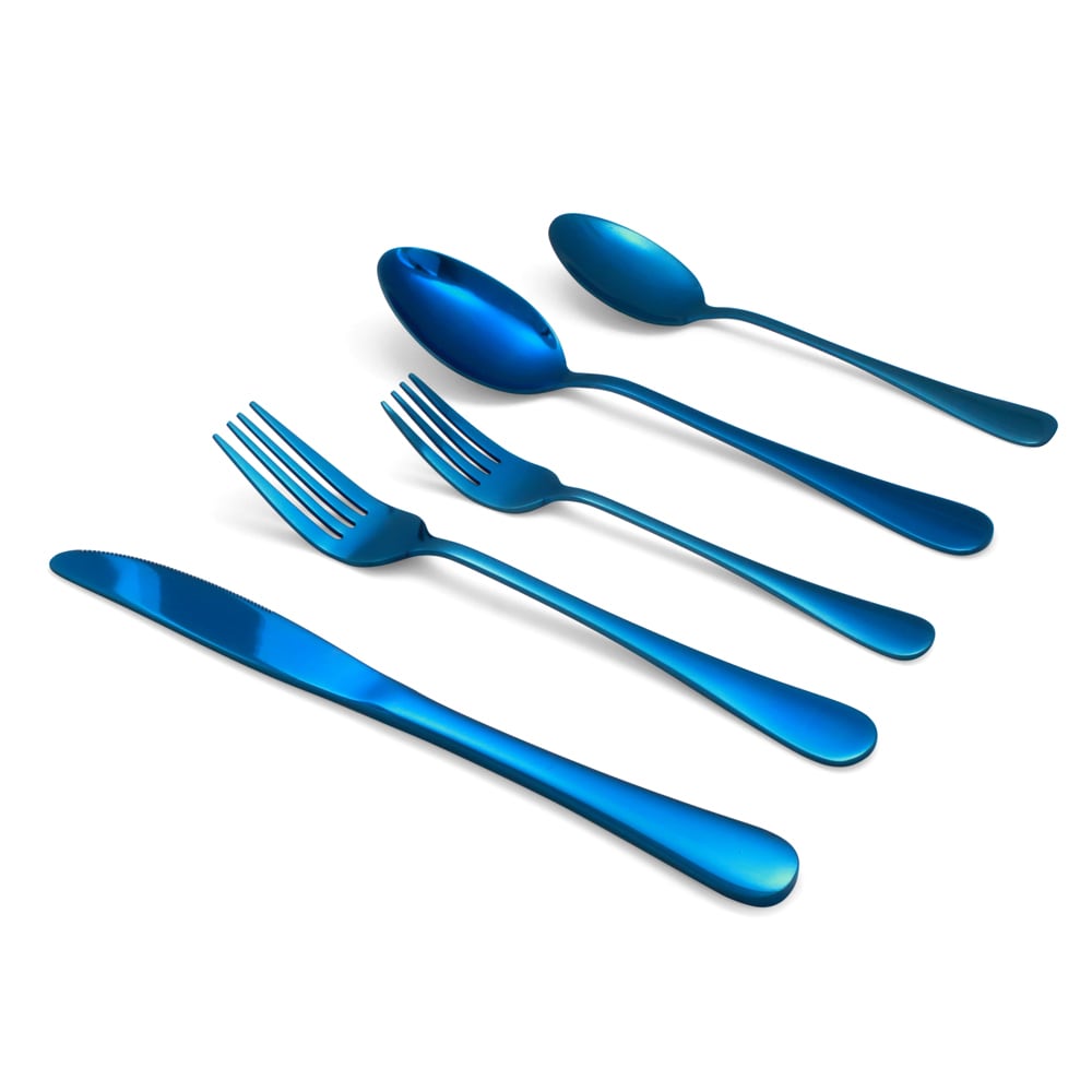 Elyon Tableware Luly Reflective Blue 20-Piece Flatware Set Stainless Steel Service For 4
