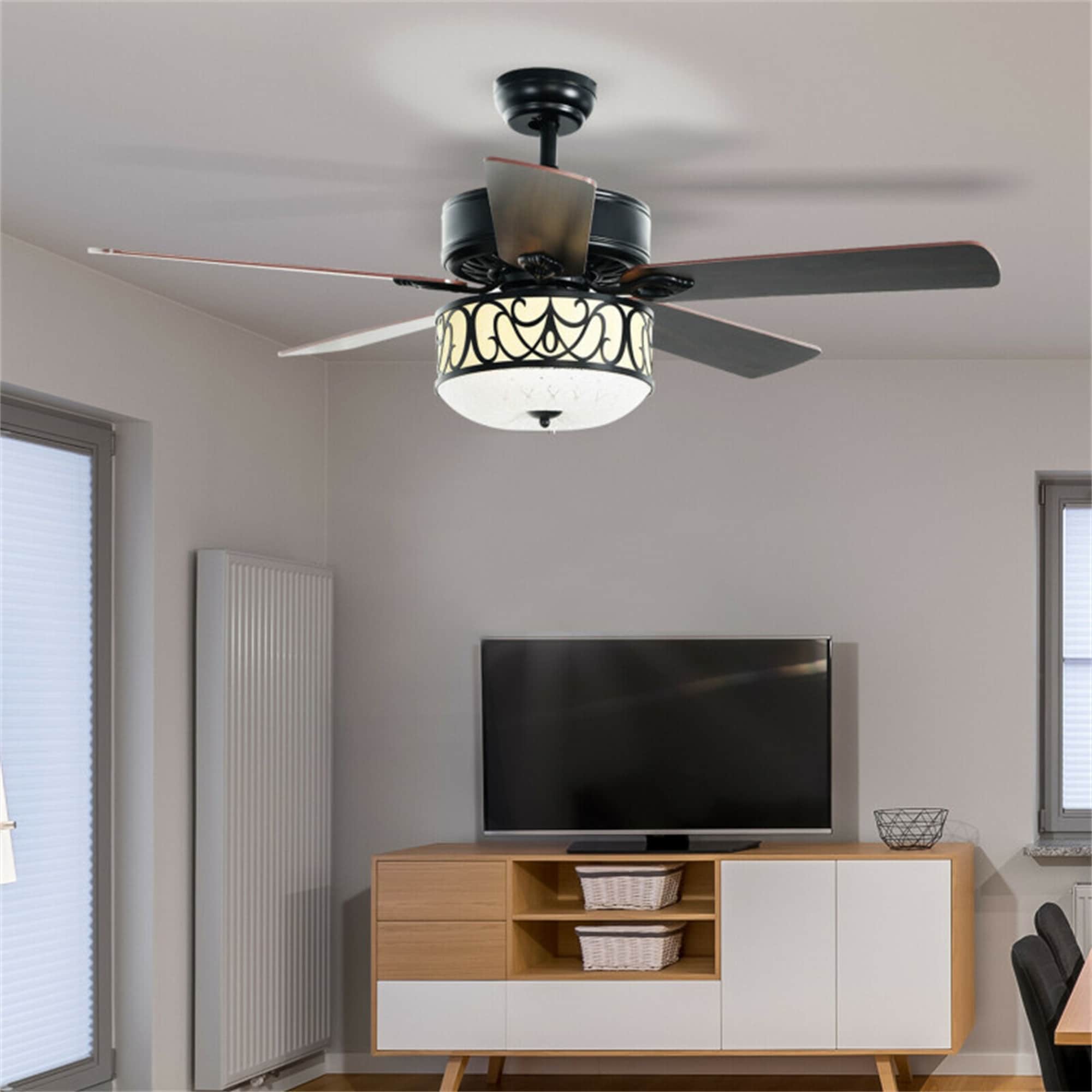 BABOOM BOM-21US-BK-CO 52-in Black with Brown Blades Ceiling Fan Light Kit Compatible - Remote Included ( 5 -Blade )