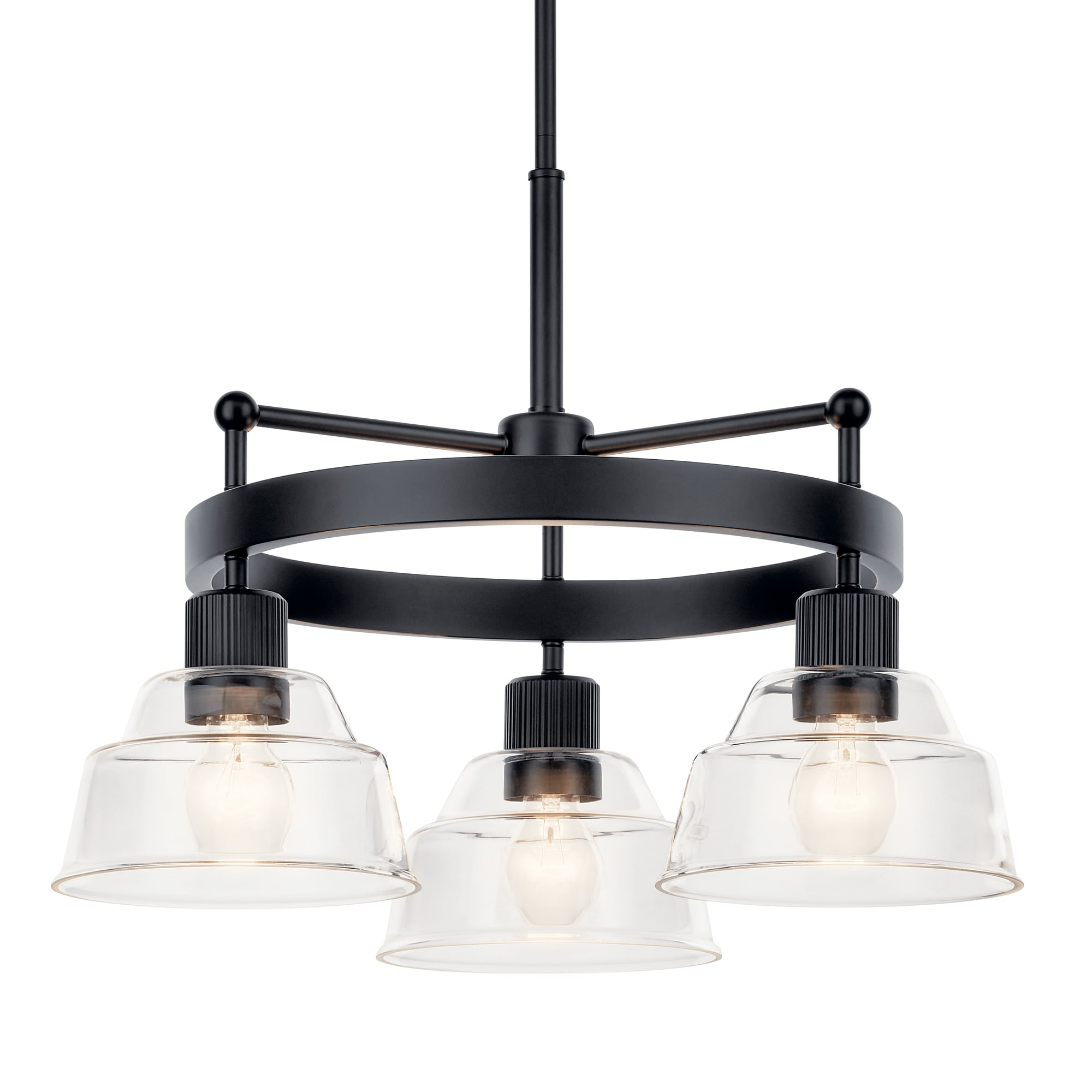 Eastmont Vintage Industrial 3-Light Black Chandelier with Clear Glass Shades