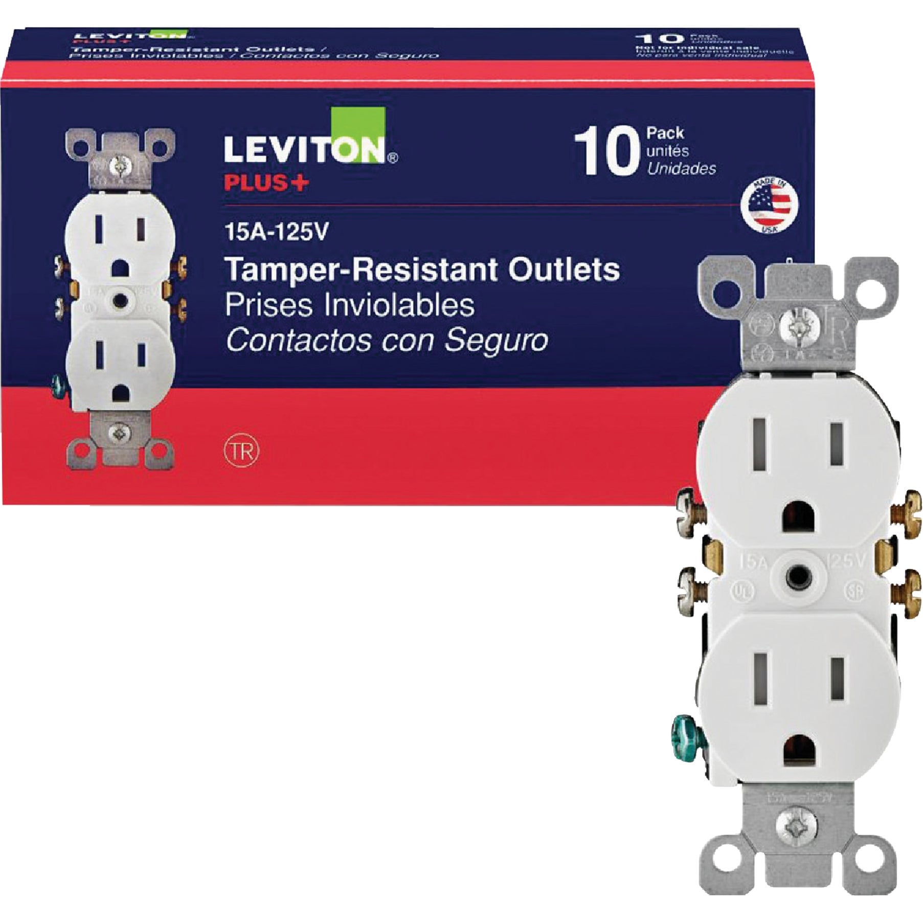Leviton T5320WMP TamperResistant Duplex Receptacle 125V 15A 3Wire White Pack of 10 #DIB-BG-516323QTY-1-S