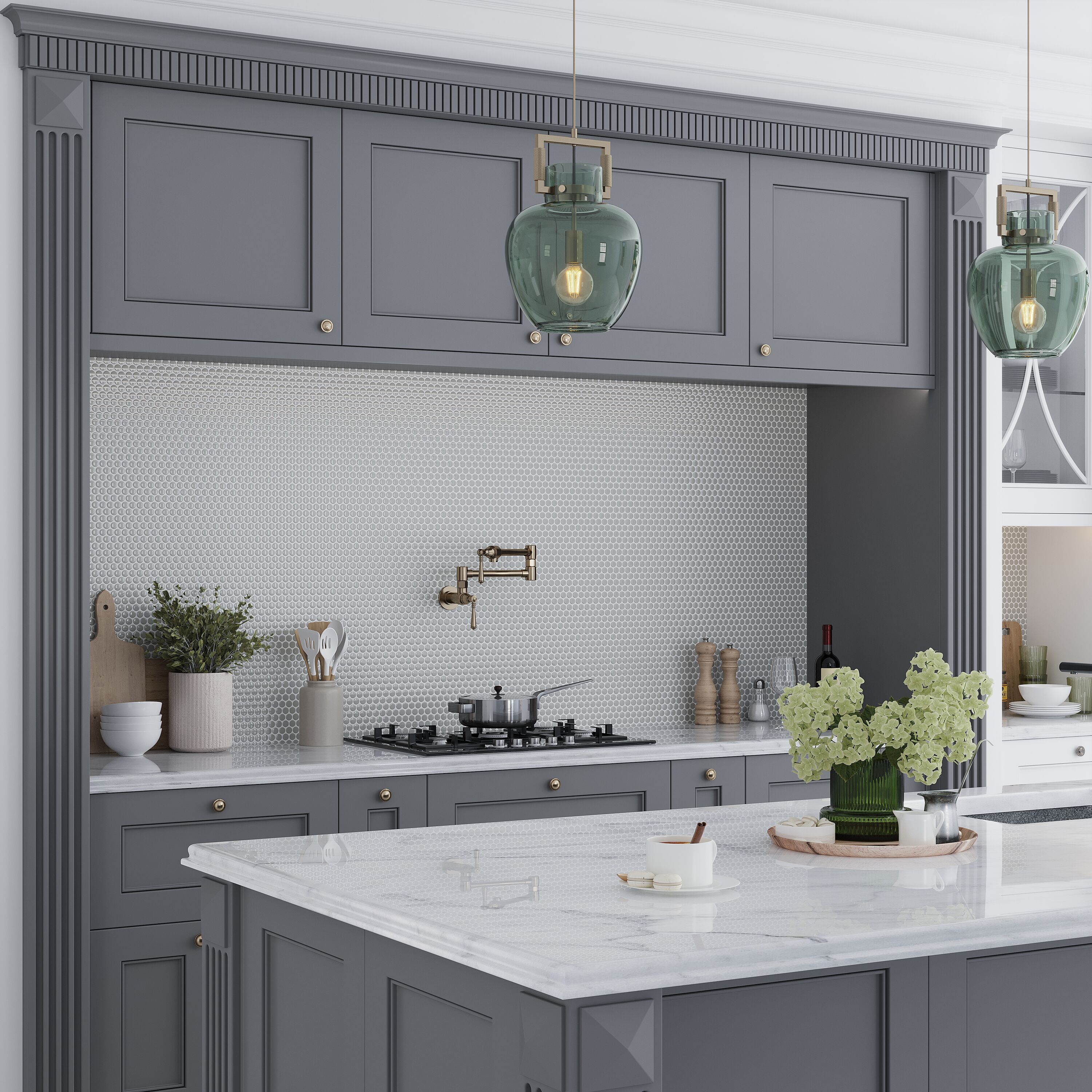 Apollo Tile ORB8808GRGA Cirkel Portland Gray 12-in x 12-in Glossy Porcelain Patterned Penny Mosaic Floor and Wall Tile (9.87-sq. ft/ Carton)