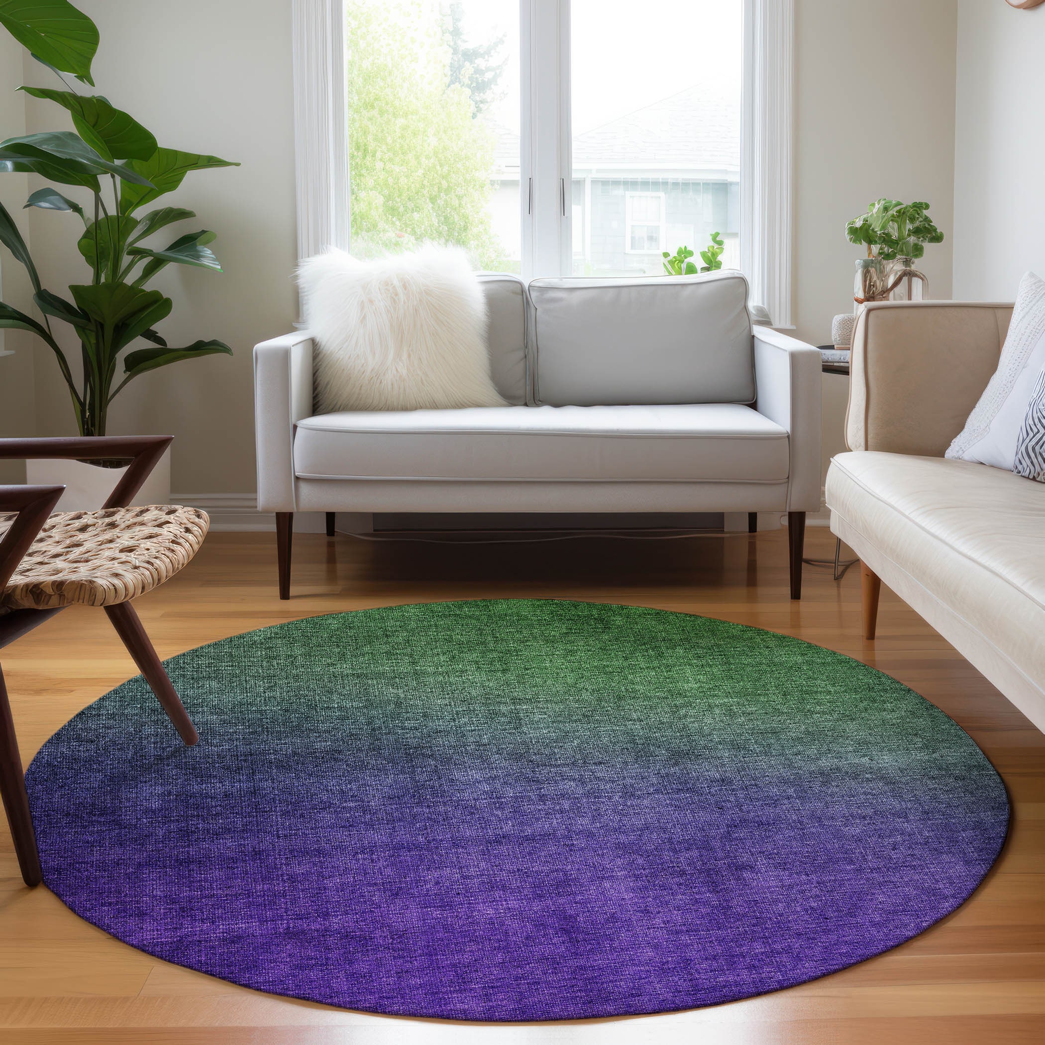 Addison Rugs ACN587GE8RO Chantille ACN587GE 8 x 8 (ft) Polyester Green Round Indoor/Outdoor Abstract Machine washable Area rug