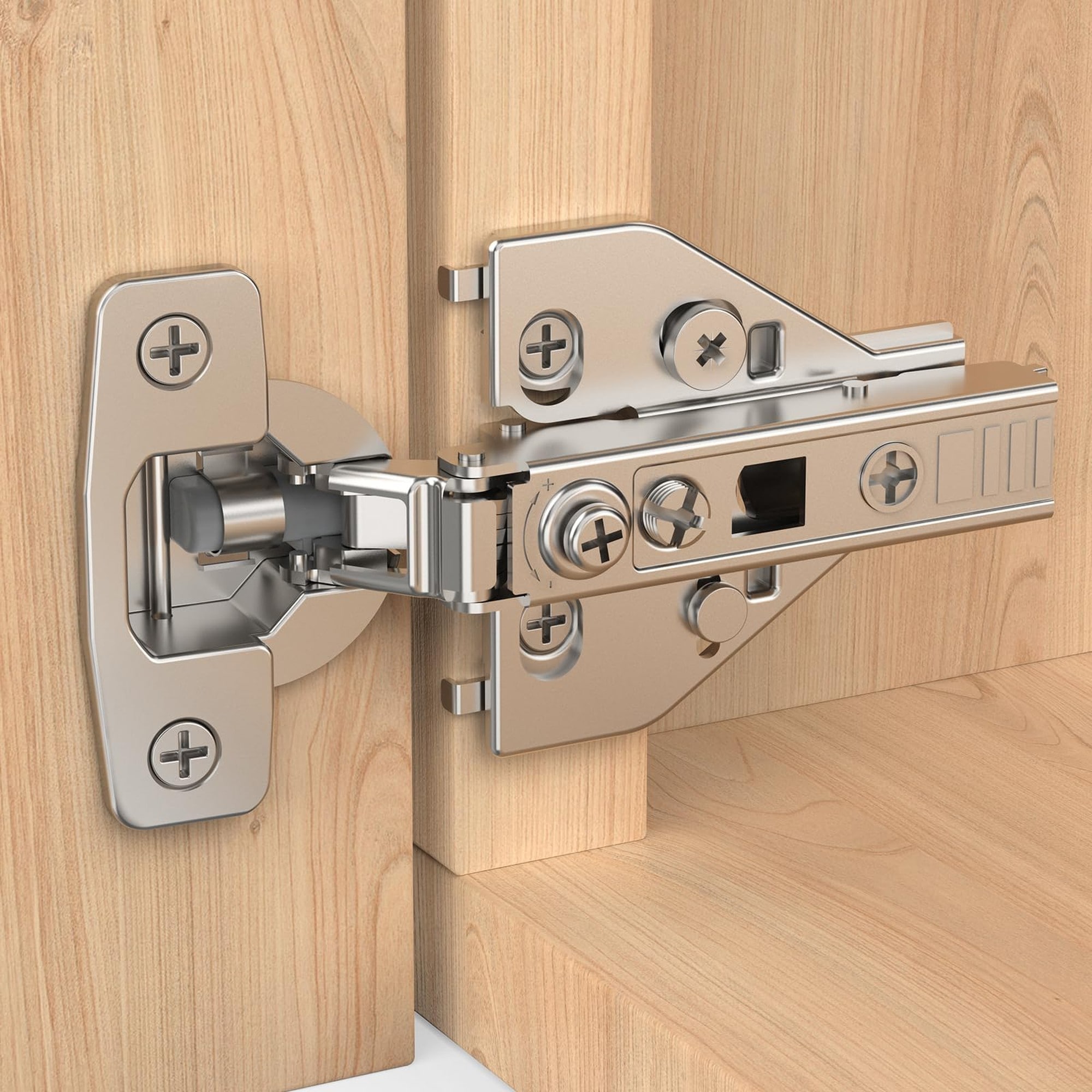 Angel Sar 10 Pack Full Overlay Soft Close 105 Degree 4D Adjustment Cabinet Hinges Hidden Concealed Clip on Close Speed Control Smooth Slow Self Closing for Kitchen Corner Cupboard Face Frame Frameless
